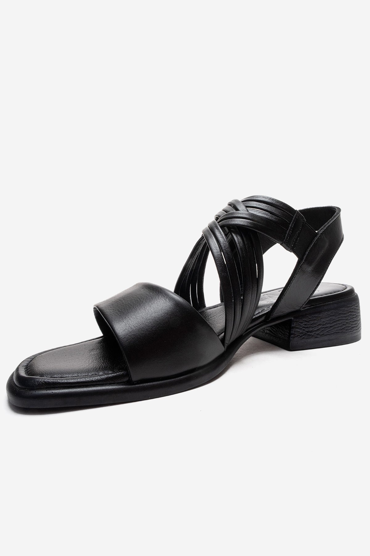 LIVELLO - Black Genuine Leather Multi-Strap Sandal – top view showing leather, black, SimmiUnique