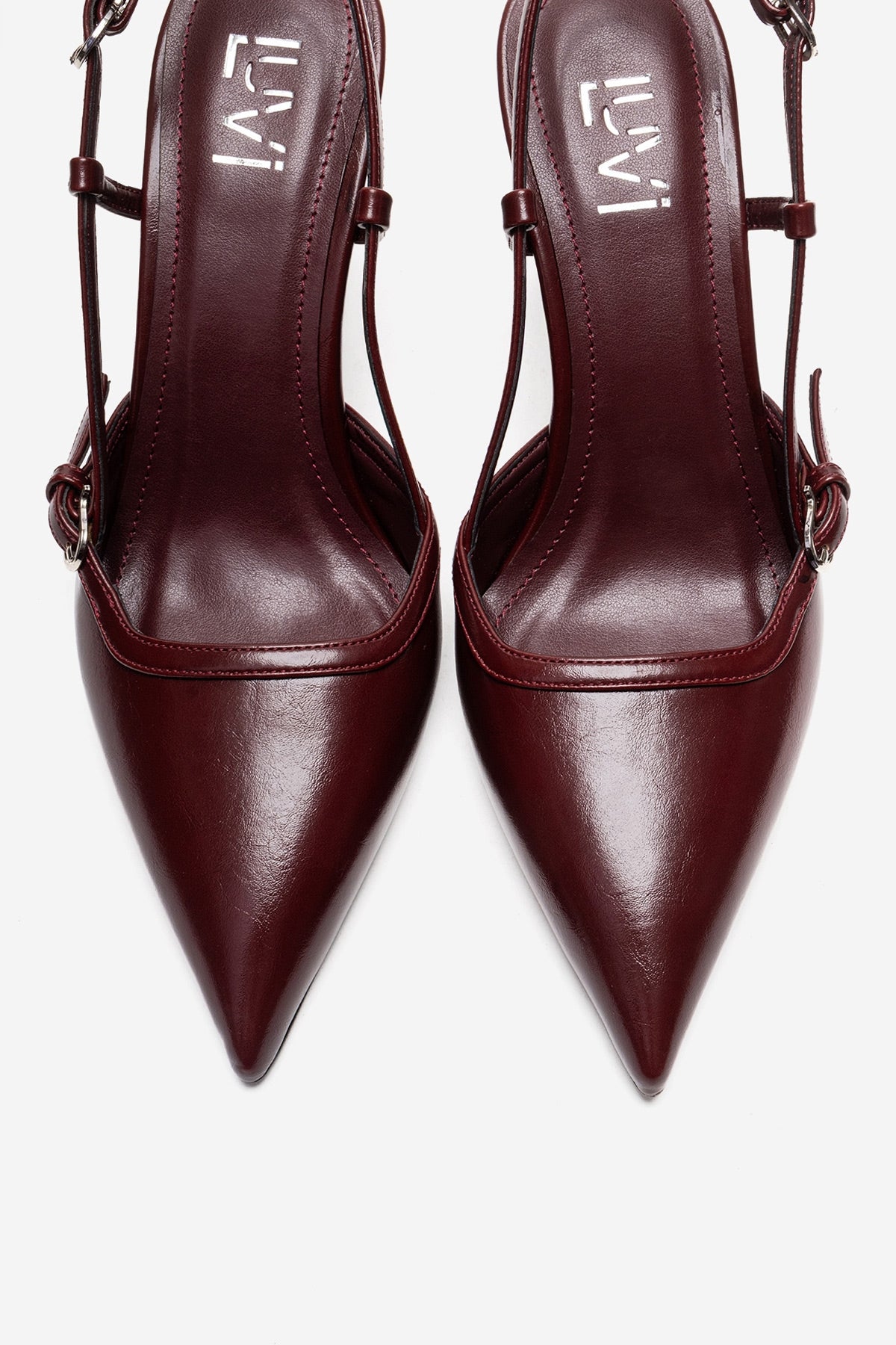 CELIA - Burgundy Genuine Leather Pointed Toe Wedge Heel Shoe – side view showing leather, red, SimmiUnique
