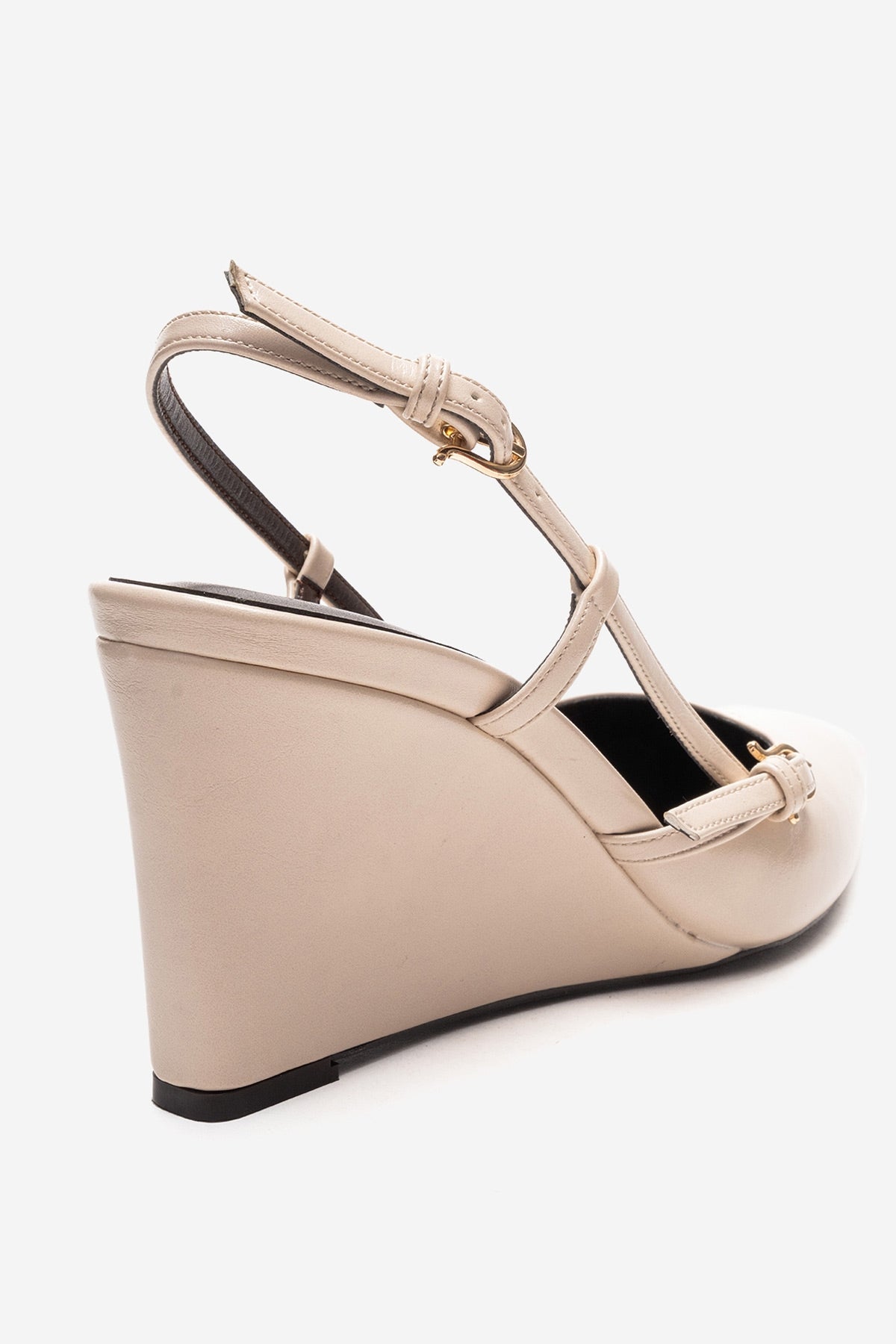 CELIA - Off-White Genuine Leather Pointed Toe Wedge Heel Shoe – back view showing leather, white, SimmiUnique