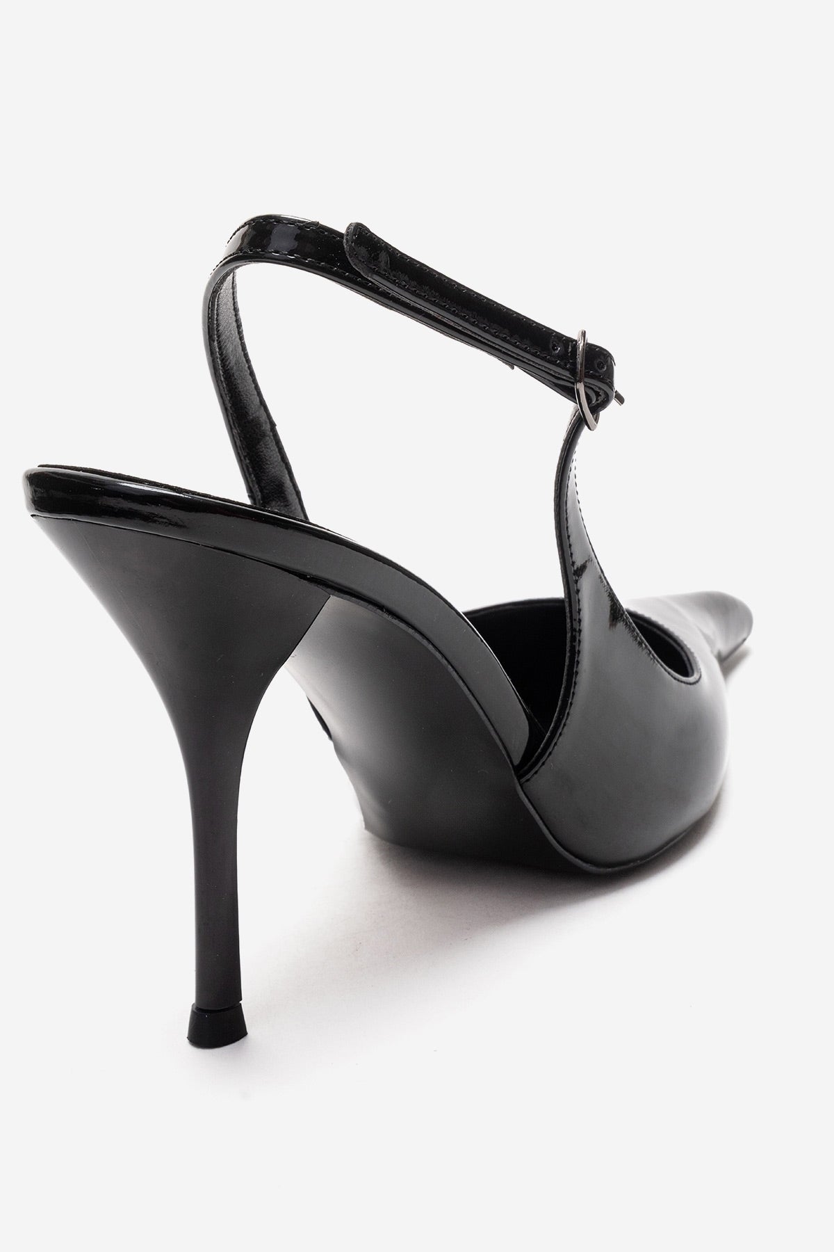 CANDY - Black Pointed Toe Slingback Stiletto Pump – back view showing leather, black, SimmiUnique
