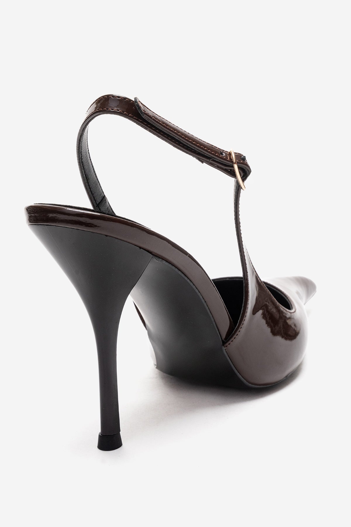 CANDY - Brown Genuine Leather Patent Pointed-Toe Stiletto Pump – back view showing leather, SimmiUnique
