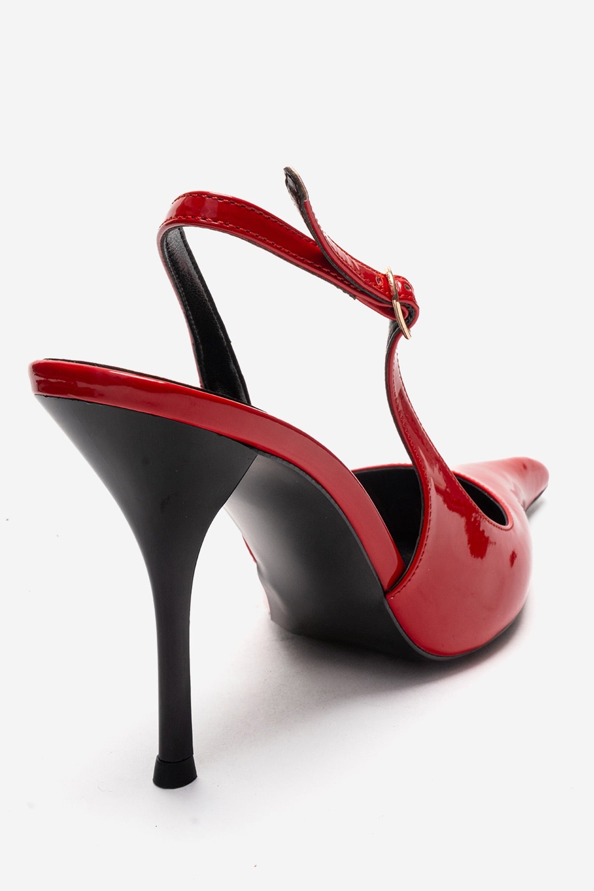 CANDY - Red Genuine Leather Patent Pointed-Toe Stiletto Pump – back view showing leather, red, SimmiUnique