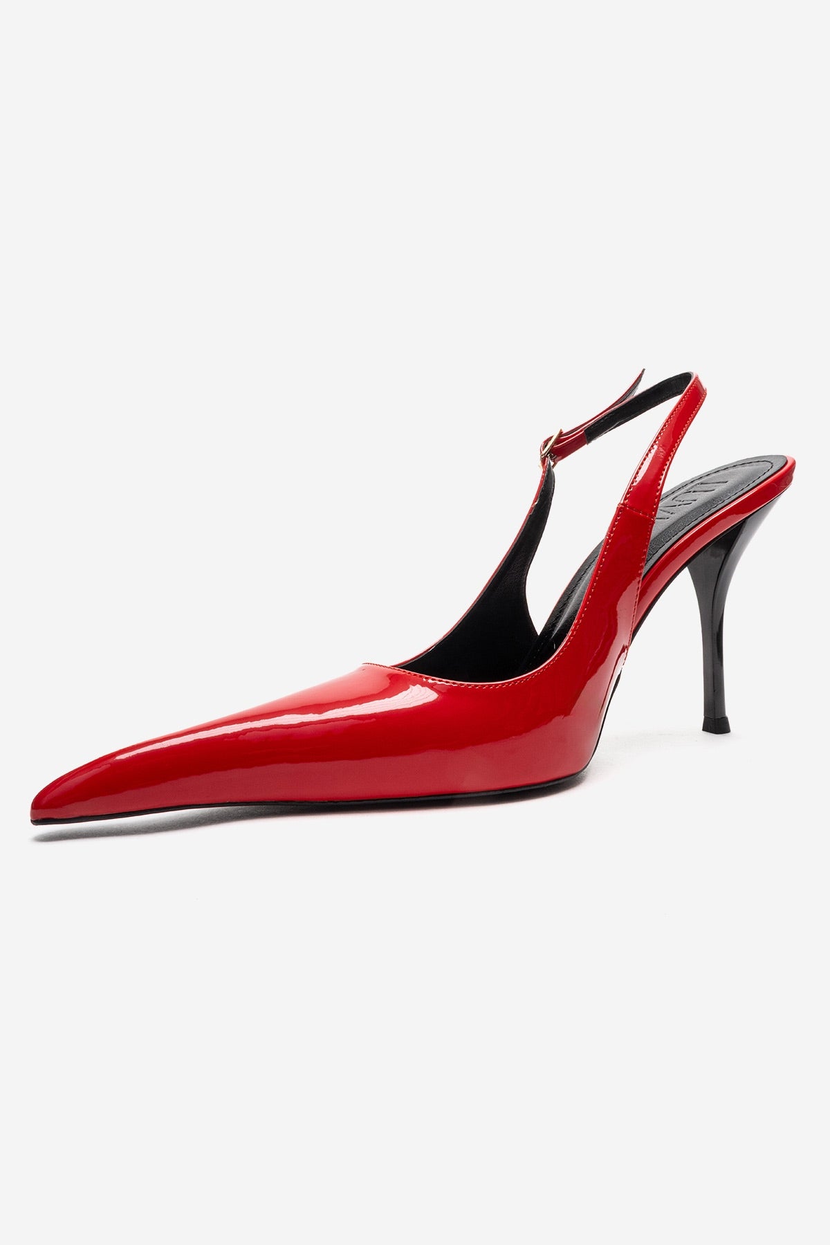 CANDY - Red Genuine Leather Patent Pointed-Toe Stiletto Pump – top view showing leather, red, SimmiUnique