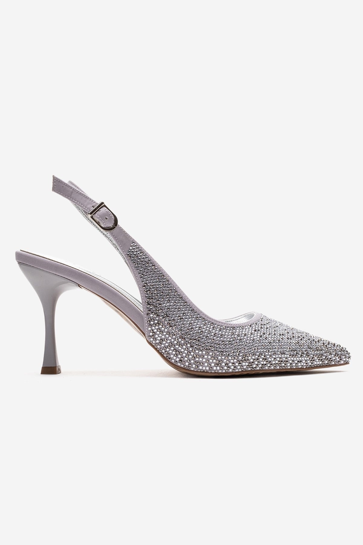 JOHANNA - Silver Jeweled Slingback Stiletto Pump – heel view showing leather, silver, SimmiUnique