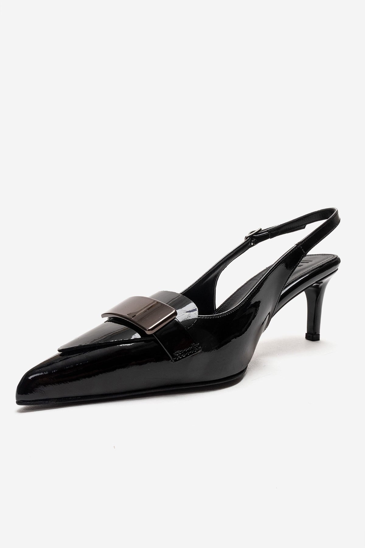 SOLLENNE - Black Stiletto Pump – top view showing leather, black, SimmiUnique