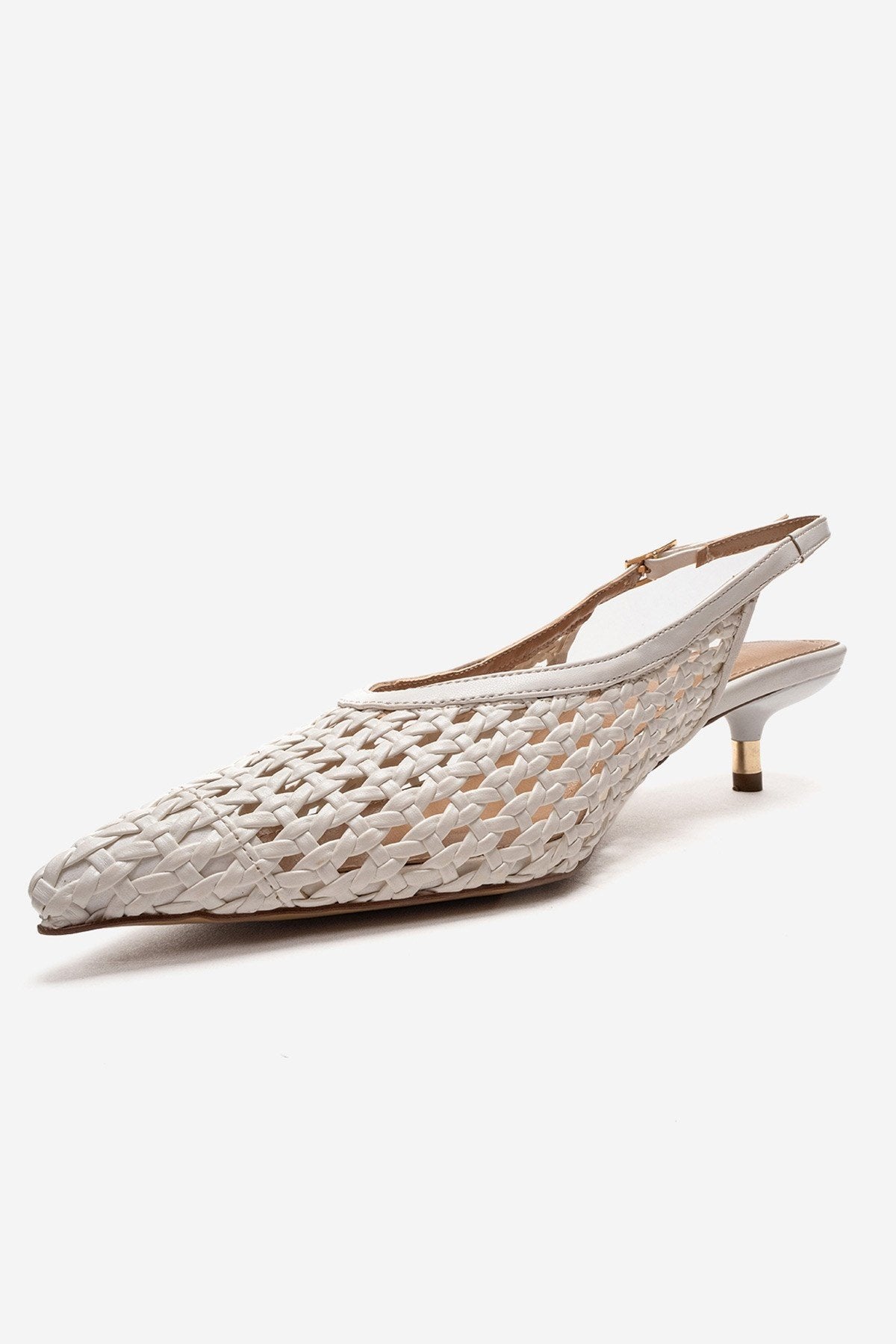 Orelis - White Kitten Heel – top view showing leather, white, red, SimmiUnique