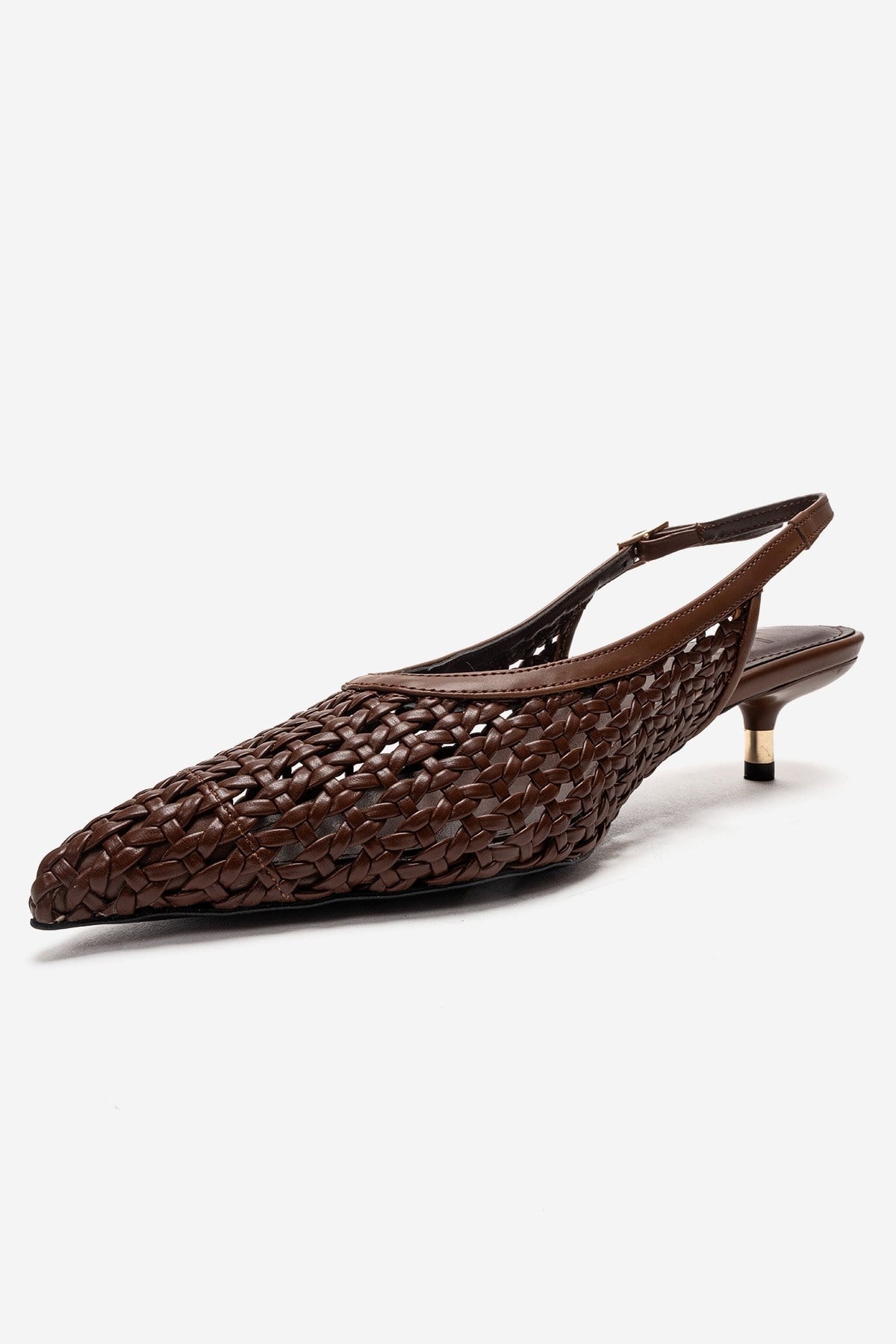 Orelis - Brown Kitten Heel – top view showing leather, red, SimmiUnique