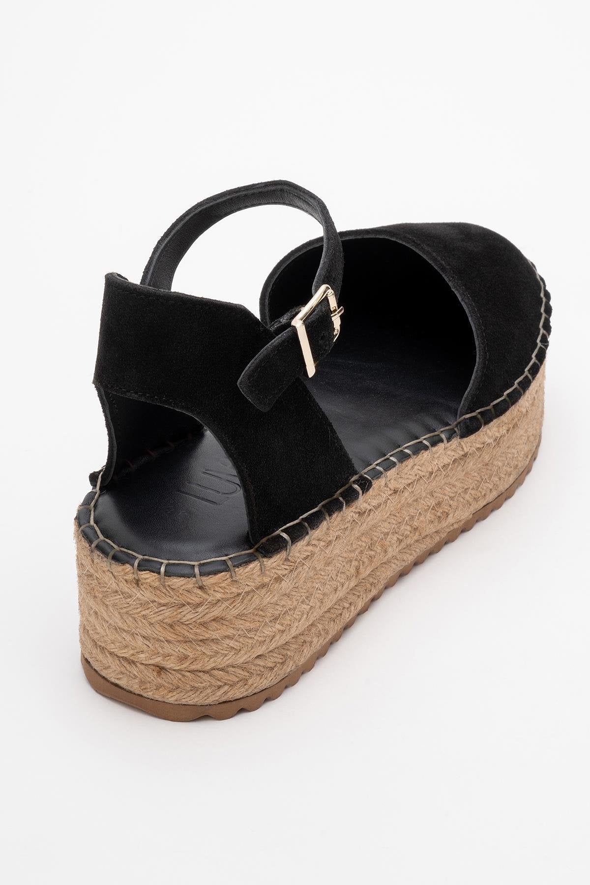 Viba - Black Suede Leather Espadrilles – heel view showing leather, suede, black, SimmiUnique