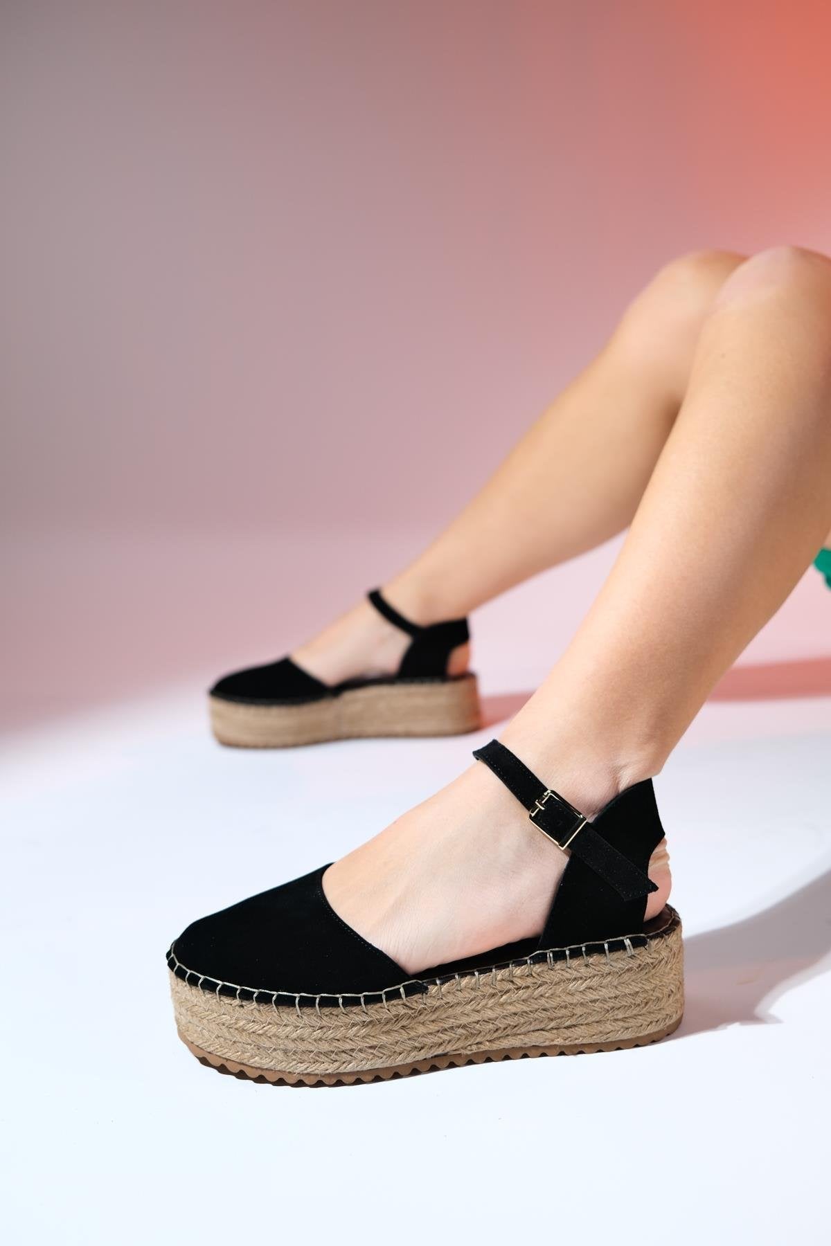 Viba - Black Suede Leather Espadrilles – top view showing leather, suede, black, SimmiUnique