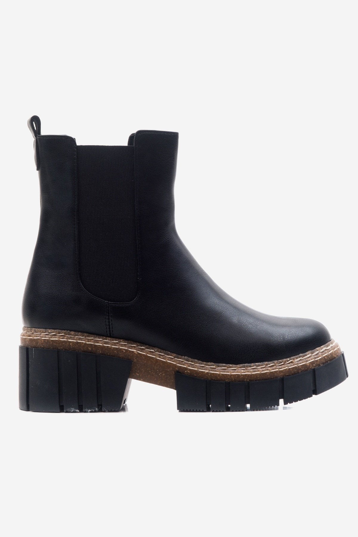 Luz Black Cilt Block Heel Boot – sole view showing leather, black, red, SimmiUnique