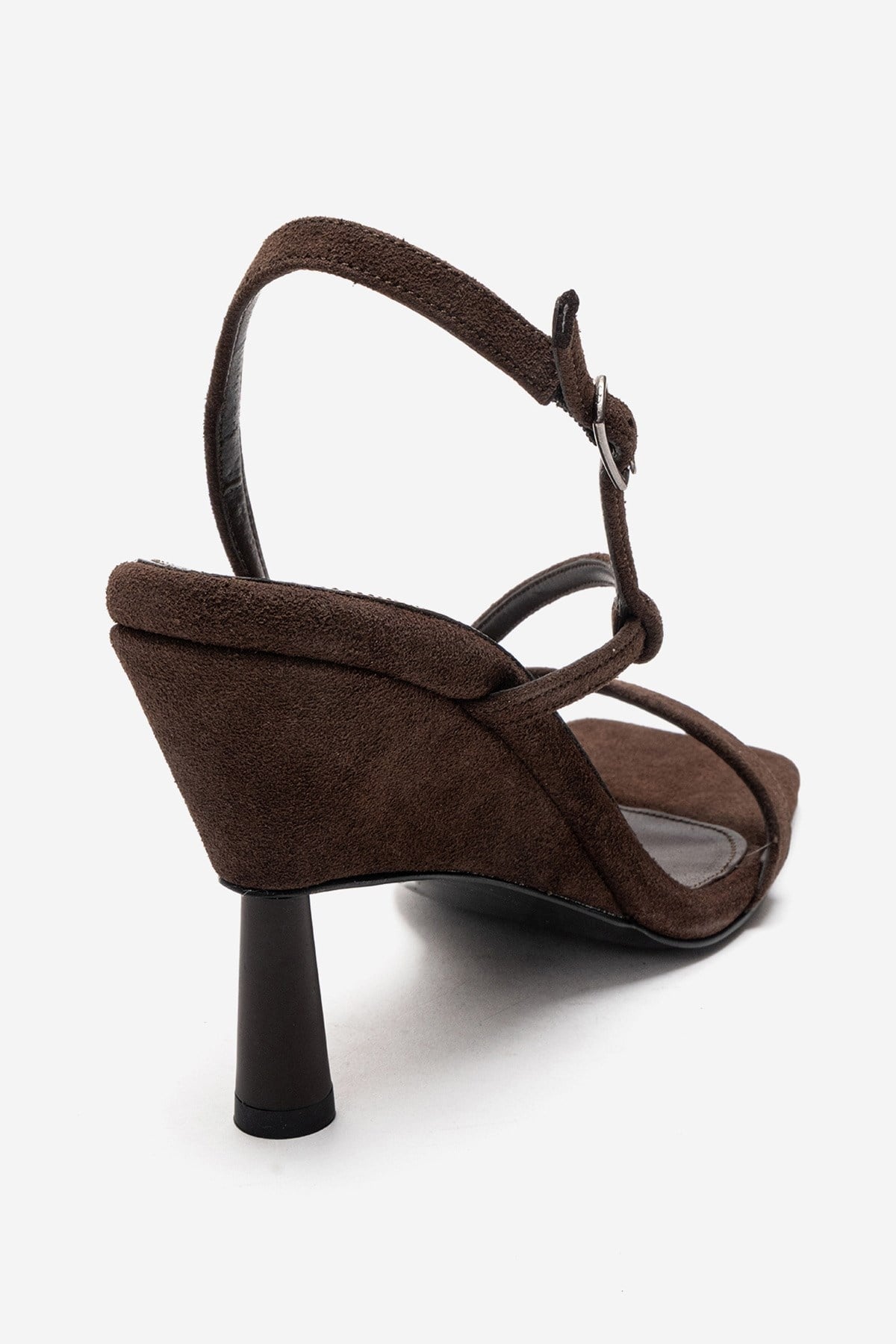JOLENE - Brown Stiletto Pump – back view showing leather, suede, SimmiUnique