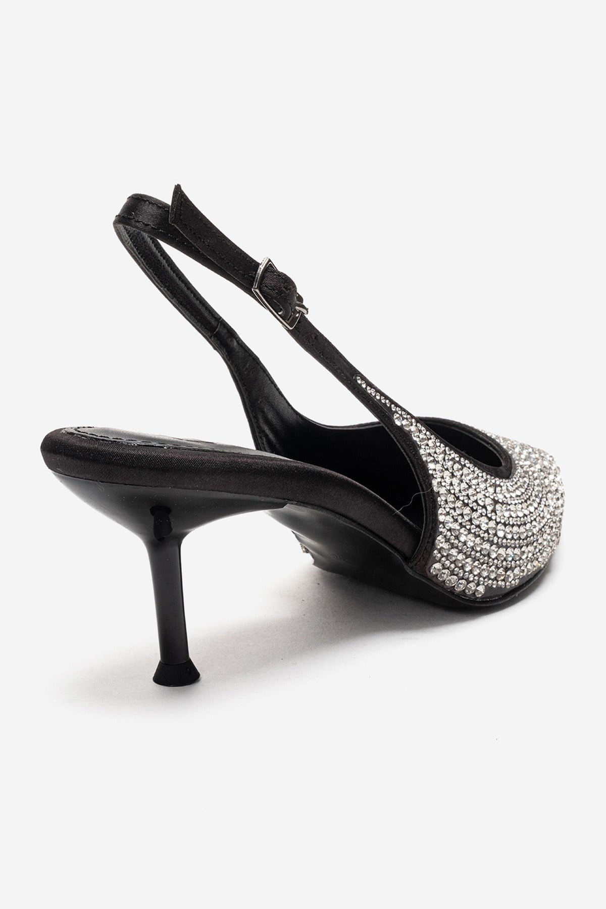 YASMINA - Black Stiletto Pump – back view showing leather, black, SimmiUnique