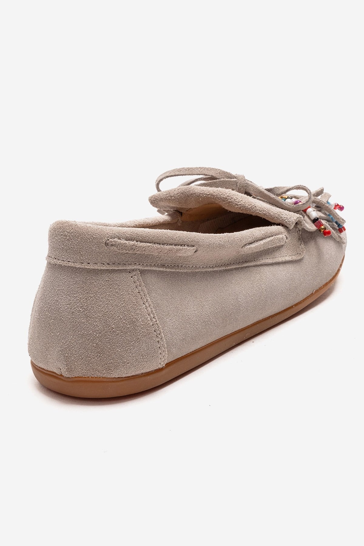 EVELYN - Beige Genuine Suede Leather Loafer – back view showing leather, suede, SimmiUnique