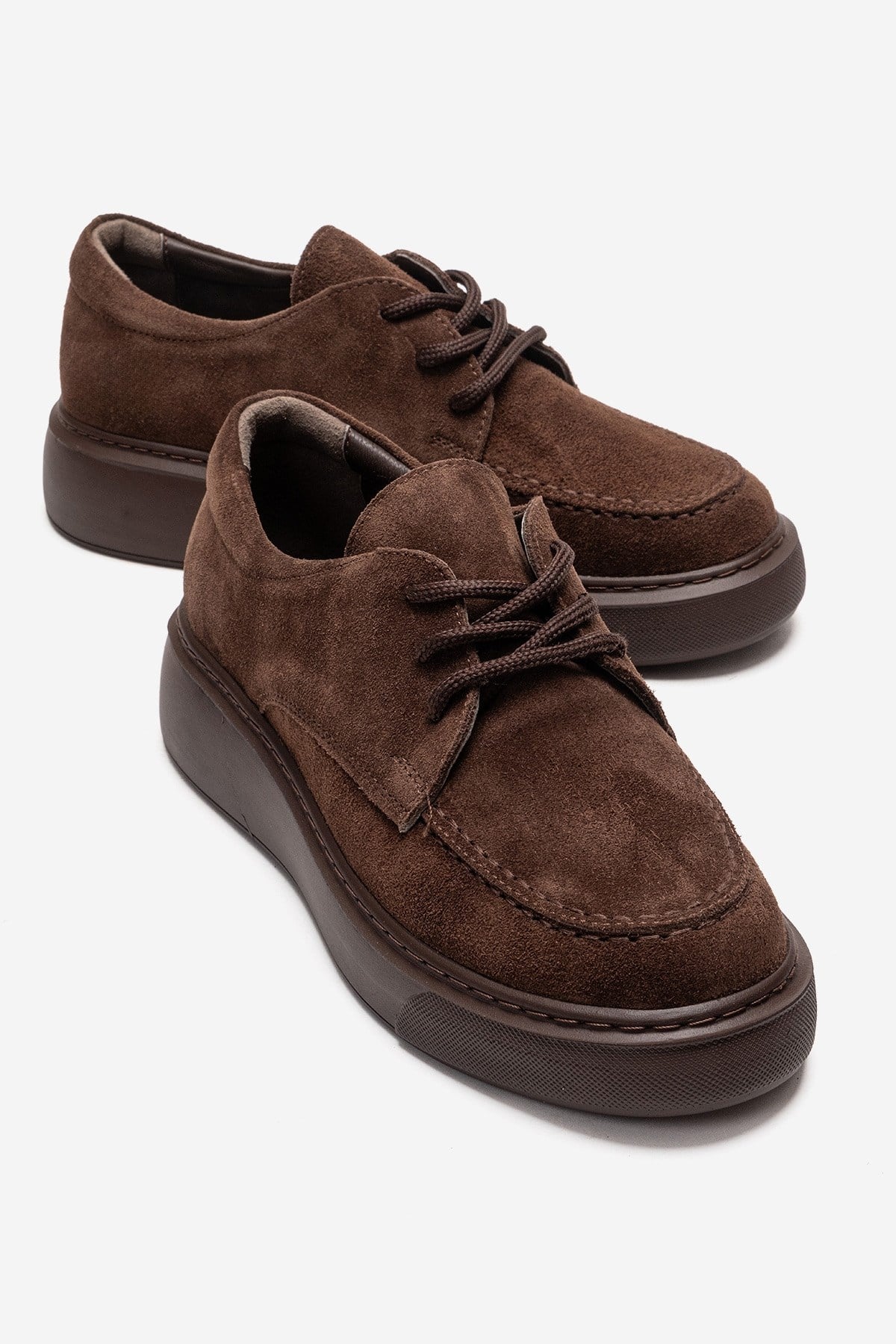 MAREON - Brown Suede Genuine Leather Lace-Up Sneaker – front three-quarter view showing lace, leather, suede, SimmiUnique