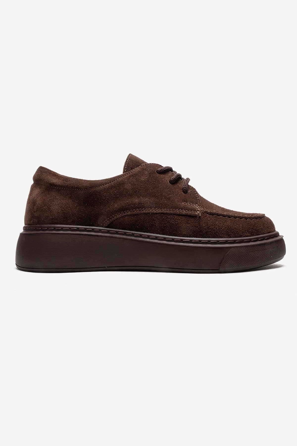 MAREON - Brown Suede Genuine Leather Lace-Up Sneaker – heel view showing lace, leather, suede, SimmiUnique