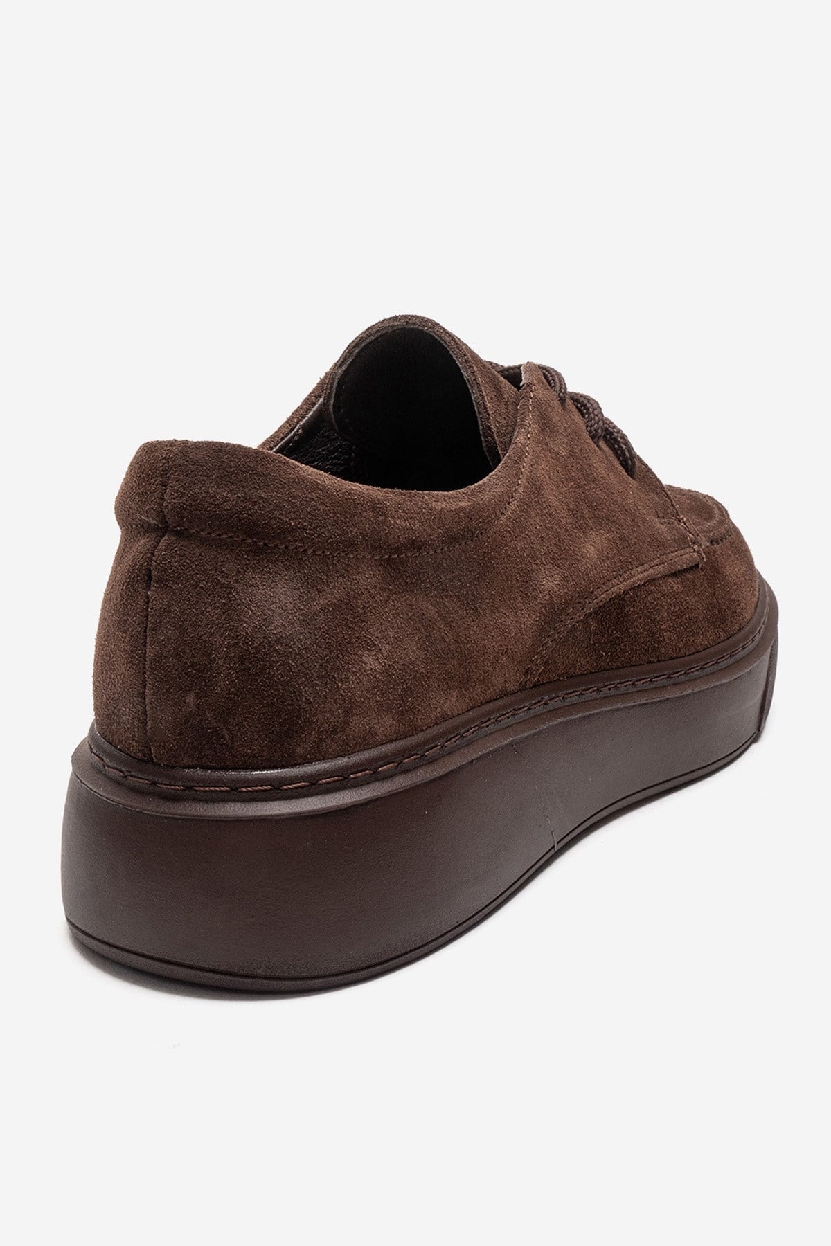 MAREON - Brown Suede Genuine Leather Lace-Up Sneaker – back view showing lace, leather, suede, SimmiUnique