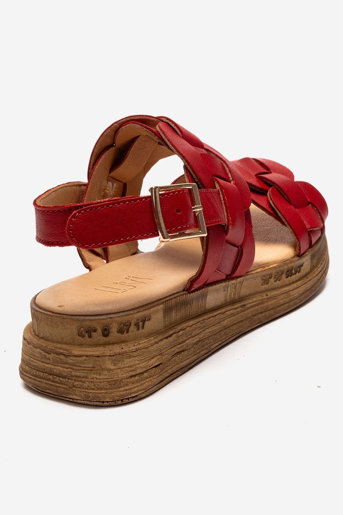 ELVORO - Red Genuine Leather Sandal – back view showing leather, red, SimmiUnique