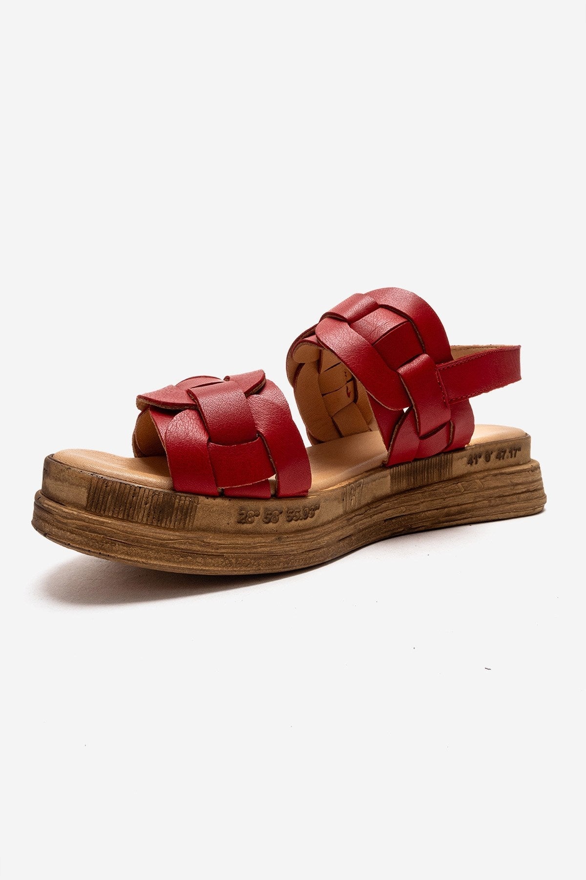 ELVORO - Red Genuine Leather Sandal – top view showing leather, red, SimmiUnique