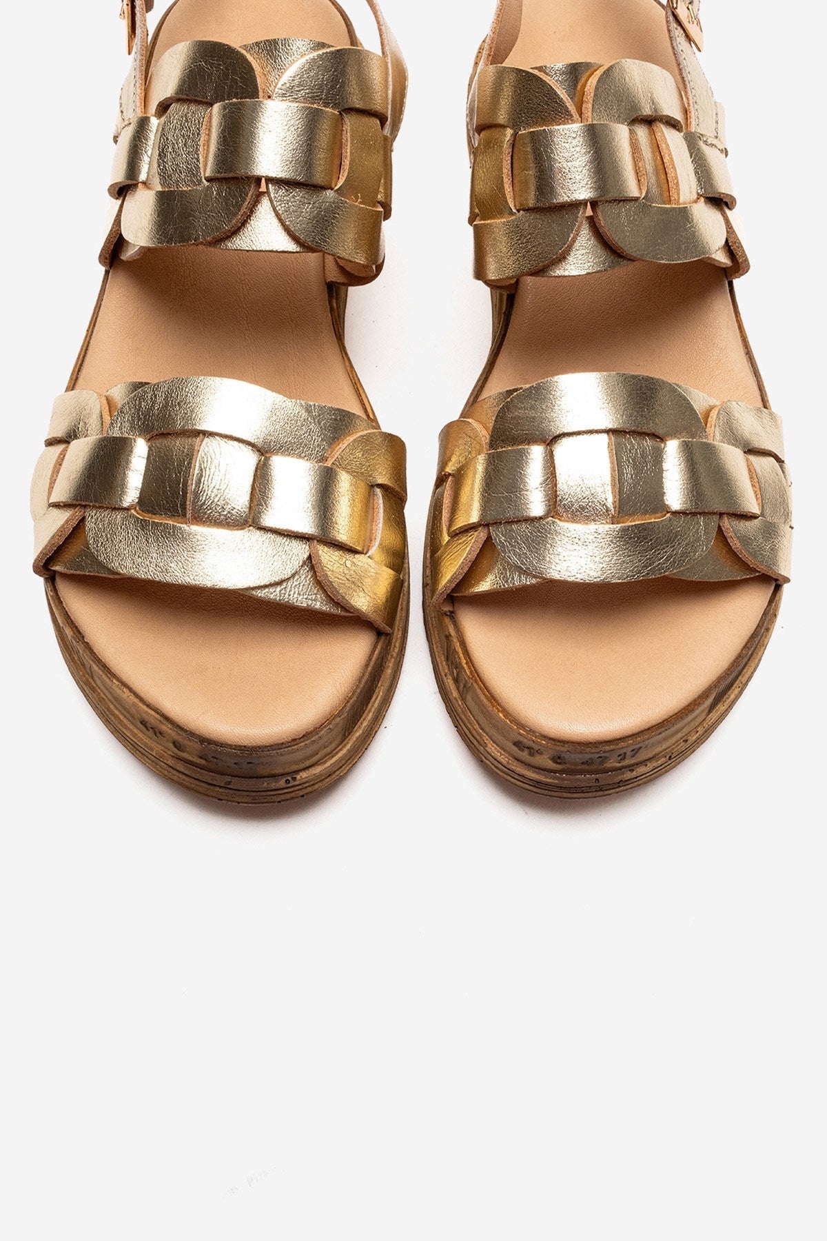 ELVORO - Gold Genuine Leather Sandal – side view showing leather, metallic, gold, SimmiUnique