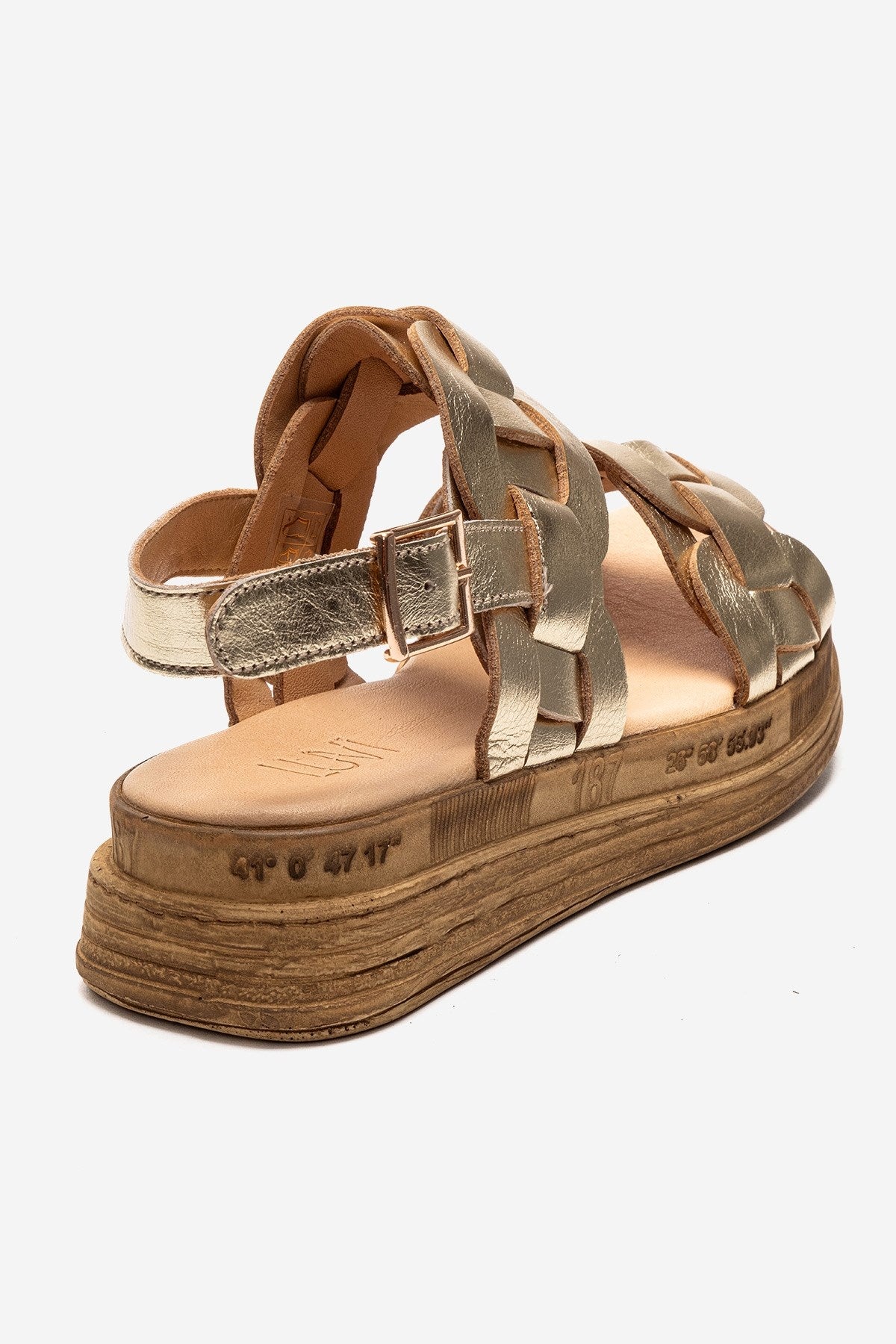 ELVORO - Gold Genuine Leather Sandal – back view showing leather, metallic, gold, SimmiUnique