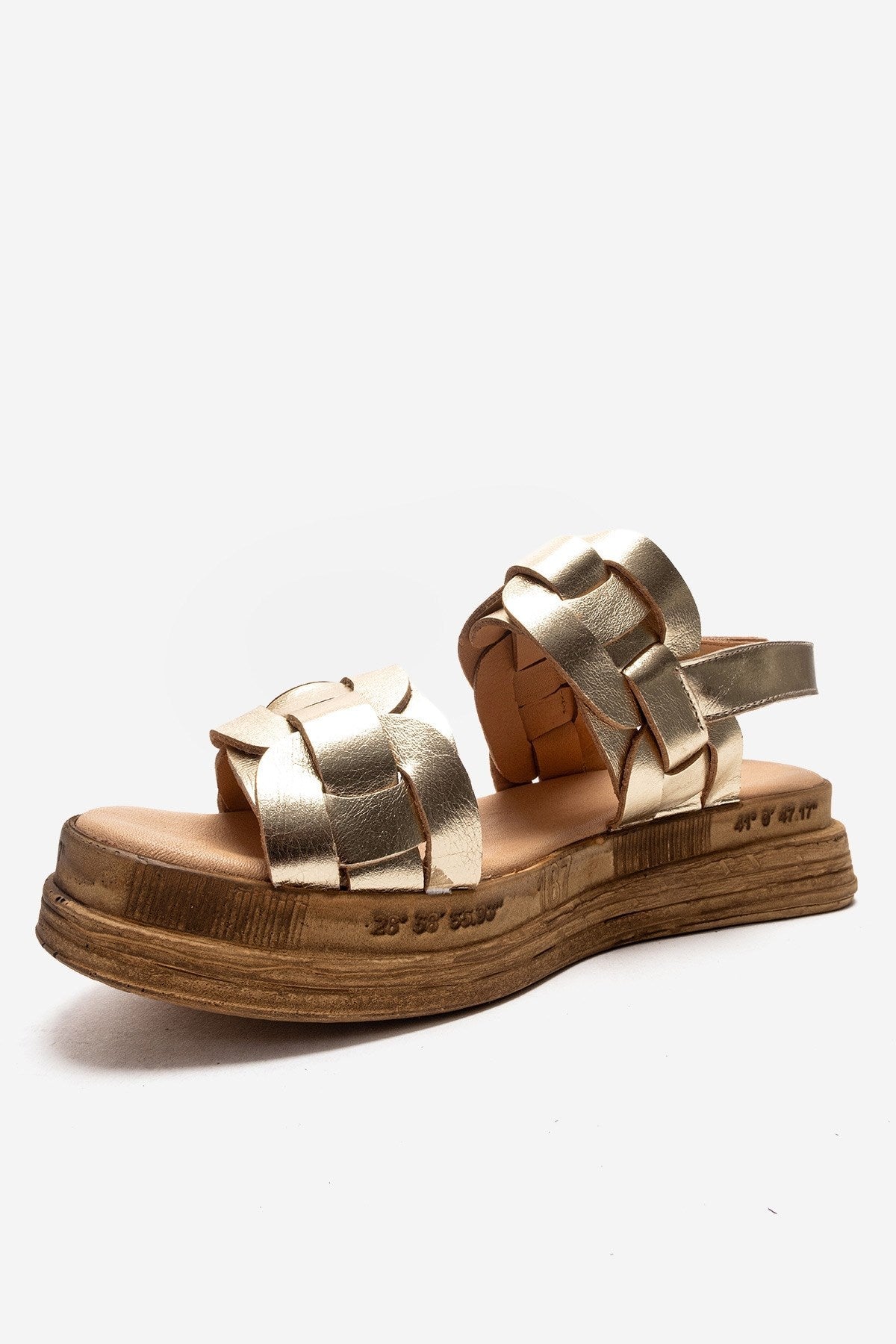 ELVORO - Gold Genuine Leather Sandal – top view showing leather, metallic, gold, SimmiUnique