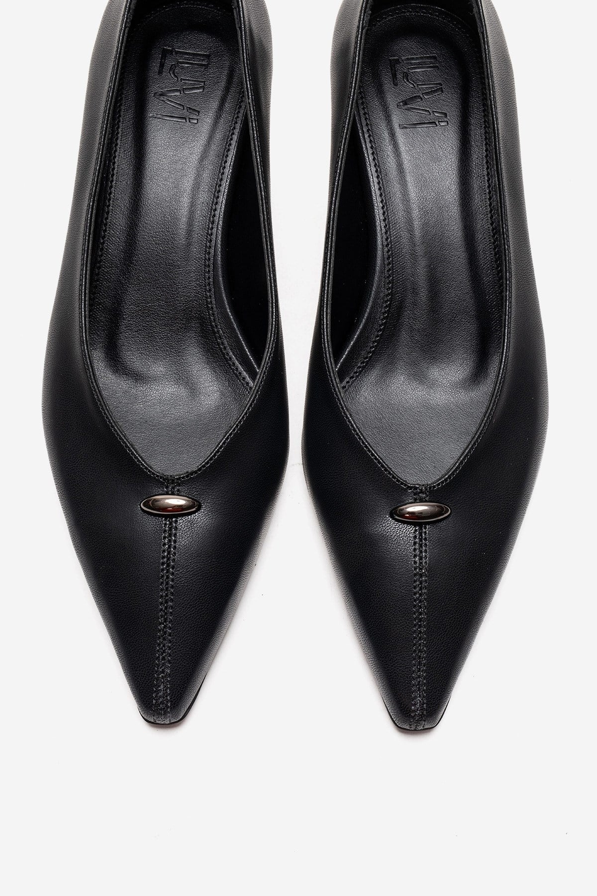 VERSAY - Black Pointed Toe Kitten Heel Pump – side view showing leather, black, SimmiUnique