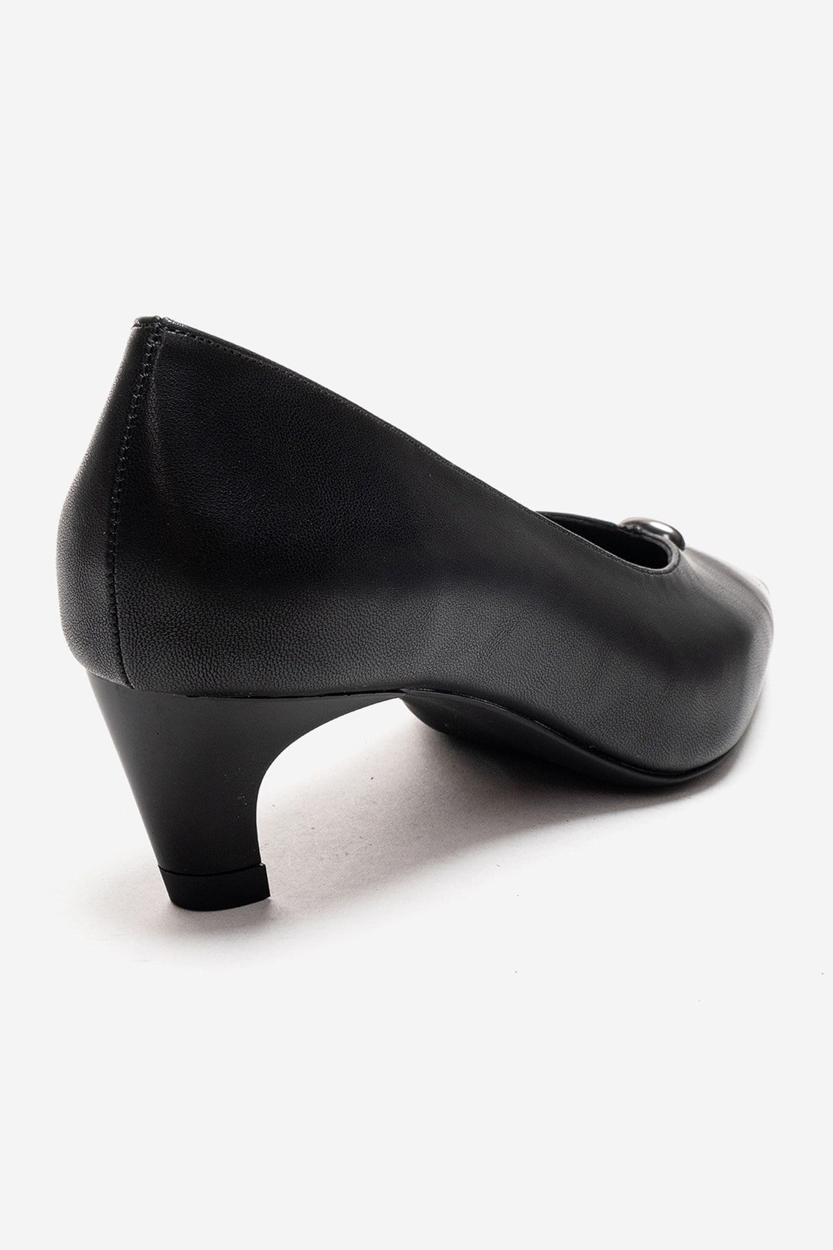 VERSAY - Black Pointed Toe Kitten Heel Pump – back view showing leather, black, SimmiUnique