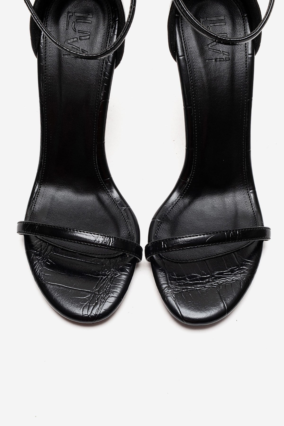 Yelena - Black Patent Thin Strap Stiletto Pump – side view showing leather, black, SimmiUnique