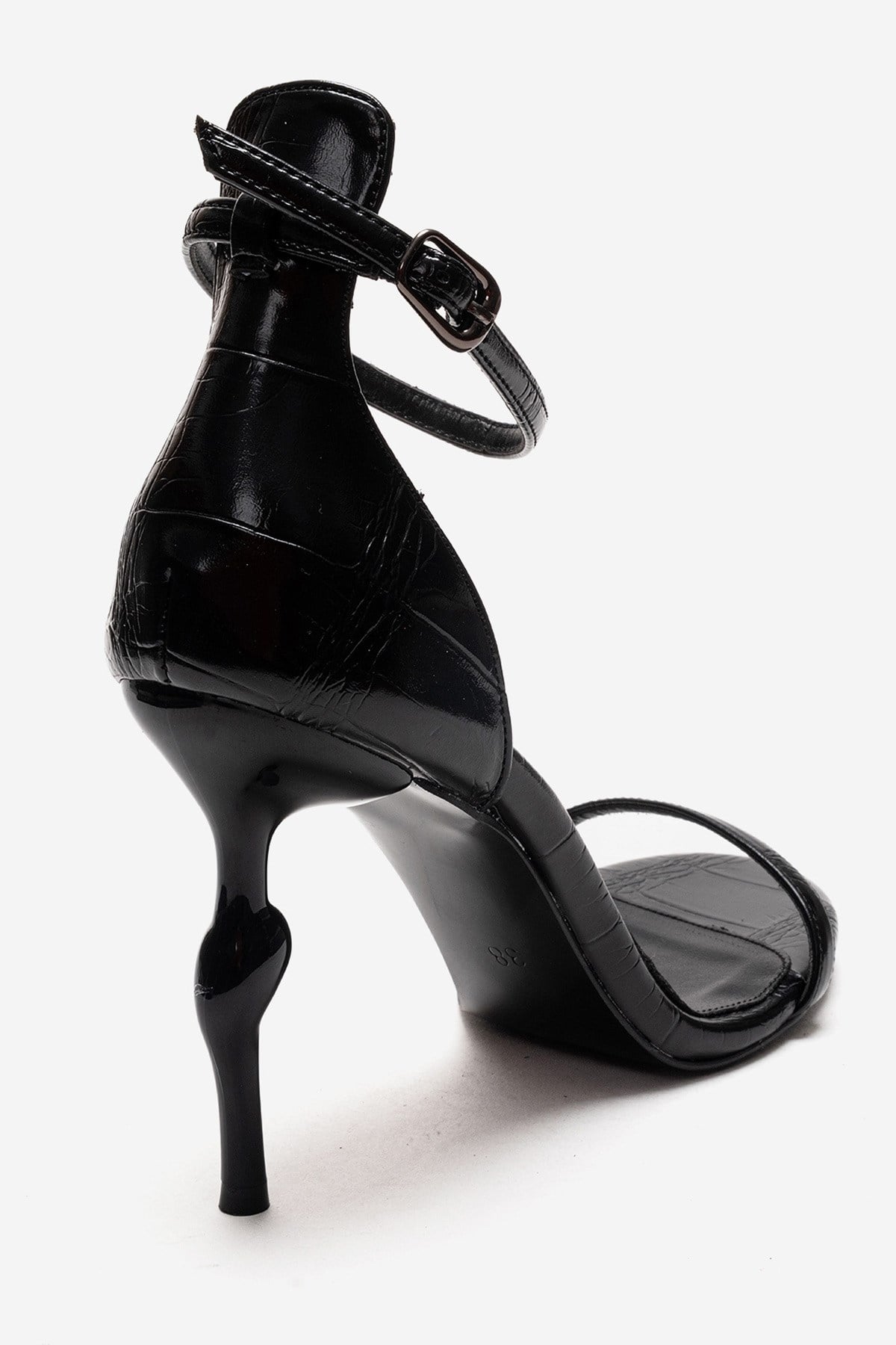 Yelena - Black Patent Thin Strap Stiletto Pump – back view showing leather, black, SimmiUnique