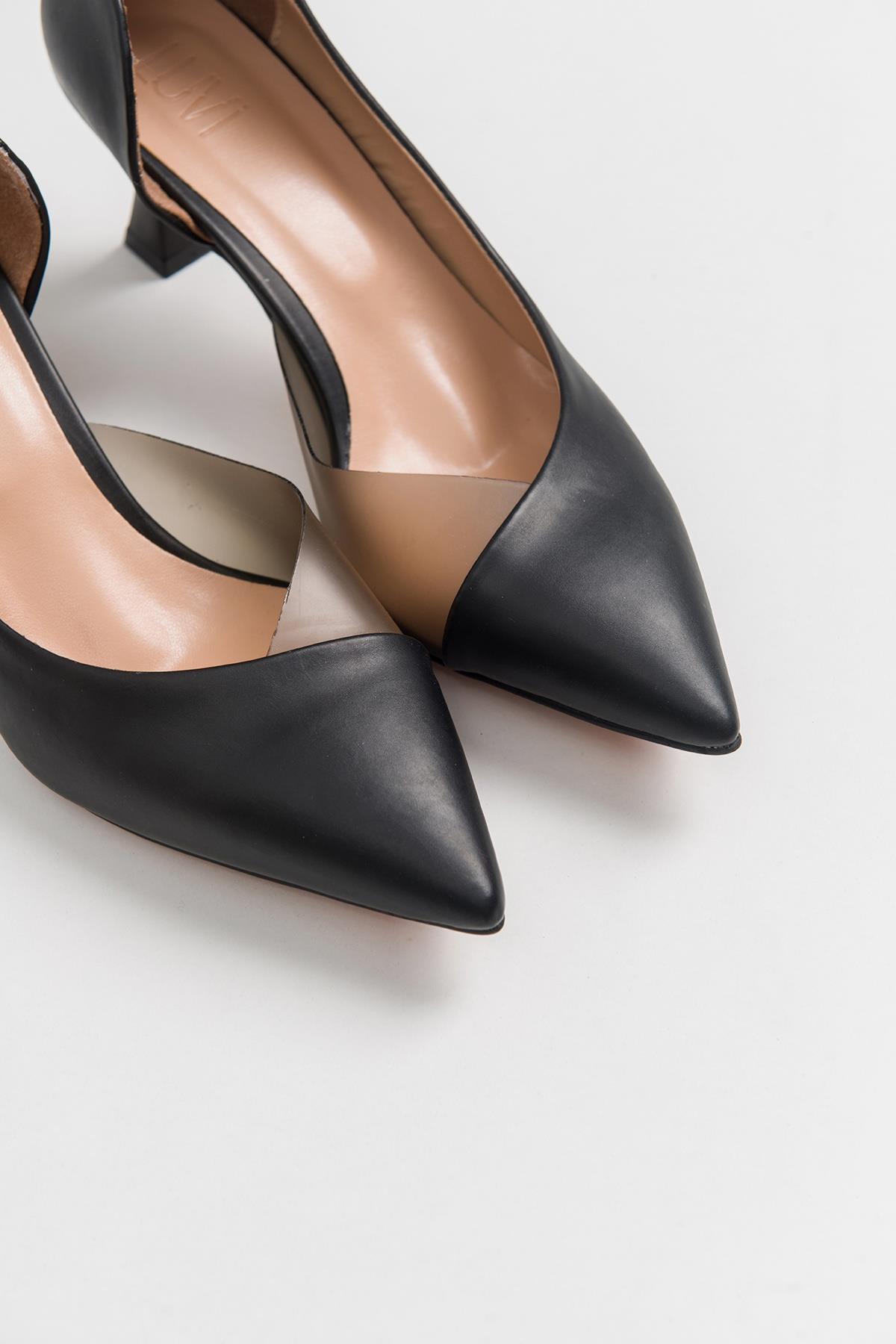 Vera Black Pointed Toe Pump – side view showing leather, black, SimmiUnique