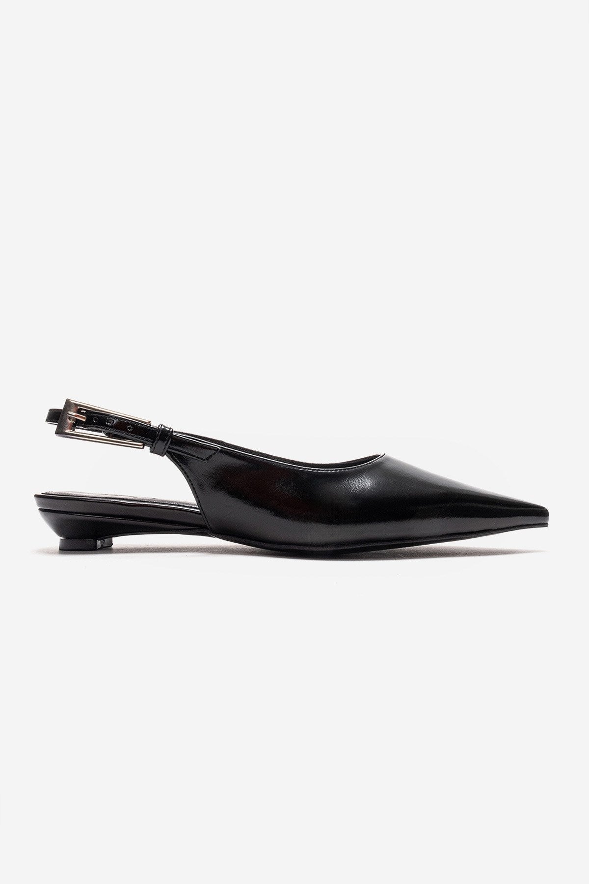 JENNA - Black Genuine Leather Pointed Toe Low Block Heel Shoe – heel view showing leather, black, SimmiUnique