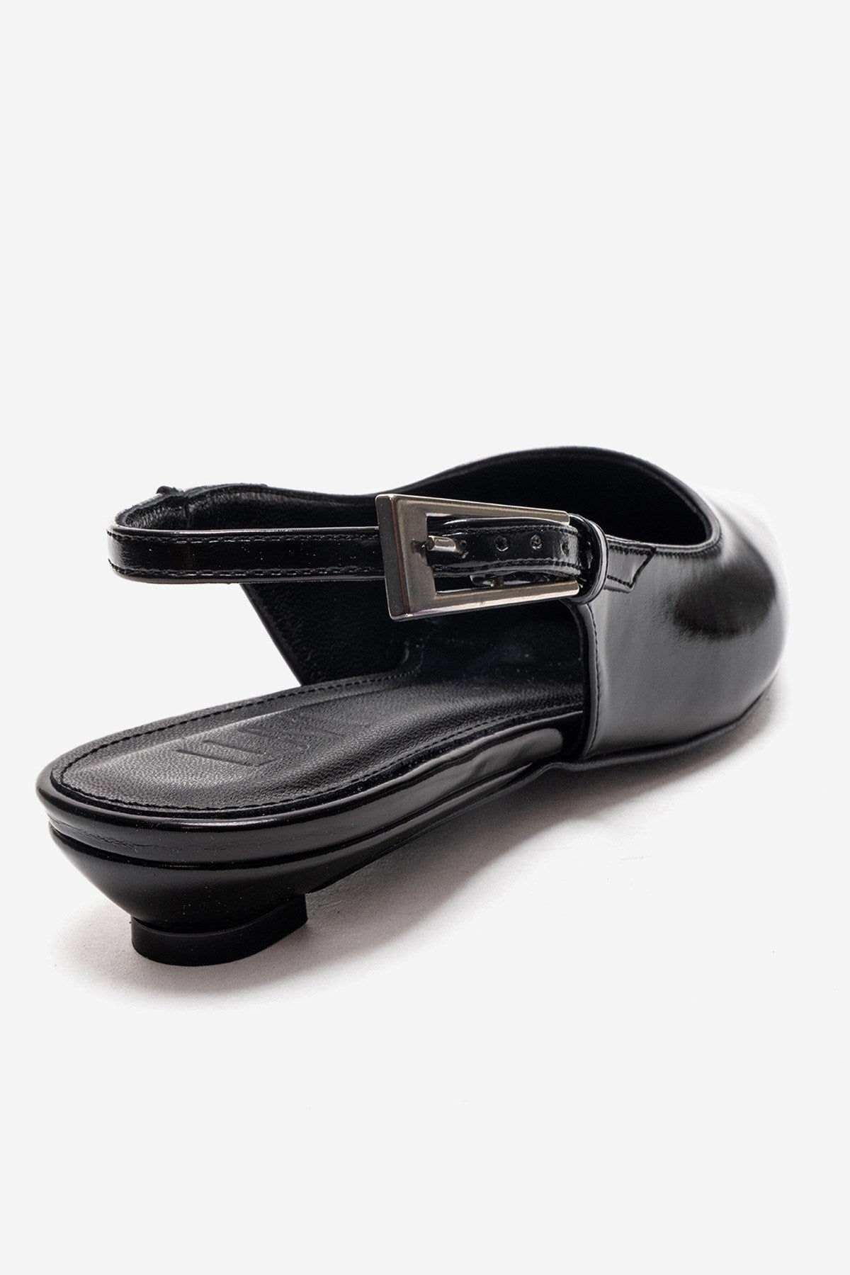 JENNA - Black Genuine Leather Pointed Toe Low Block Heel Shoe – back view showing leather, black, SimmiUnique