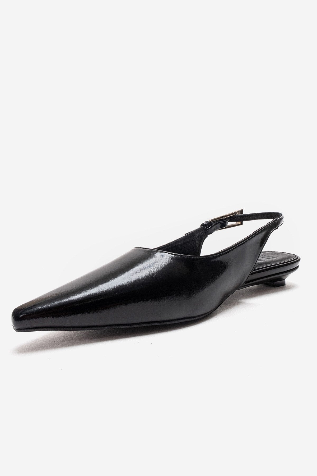 JENNA - Black Genuine Leather Pointed Toe Low Block Heel Shoe – top view showing leather, black, SimmiUnique