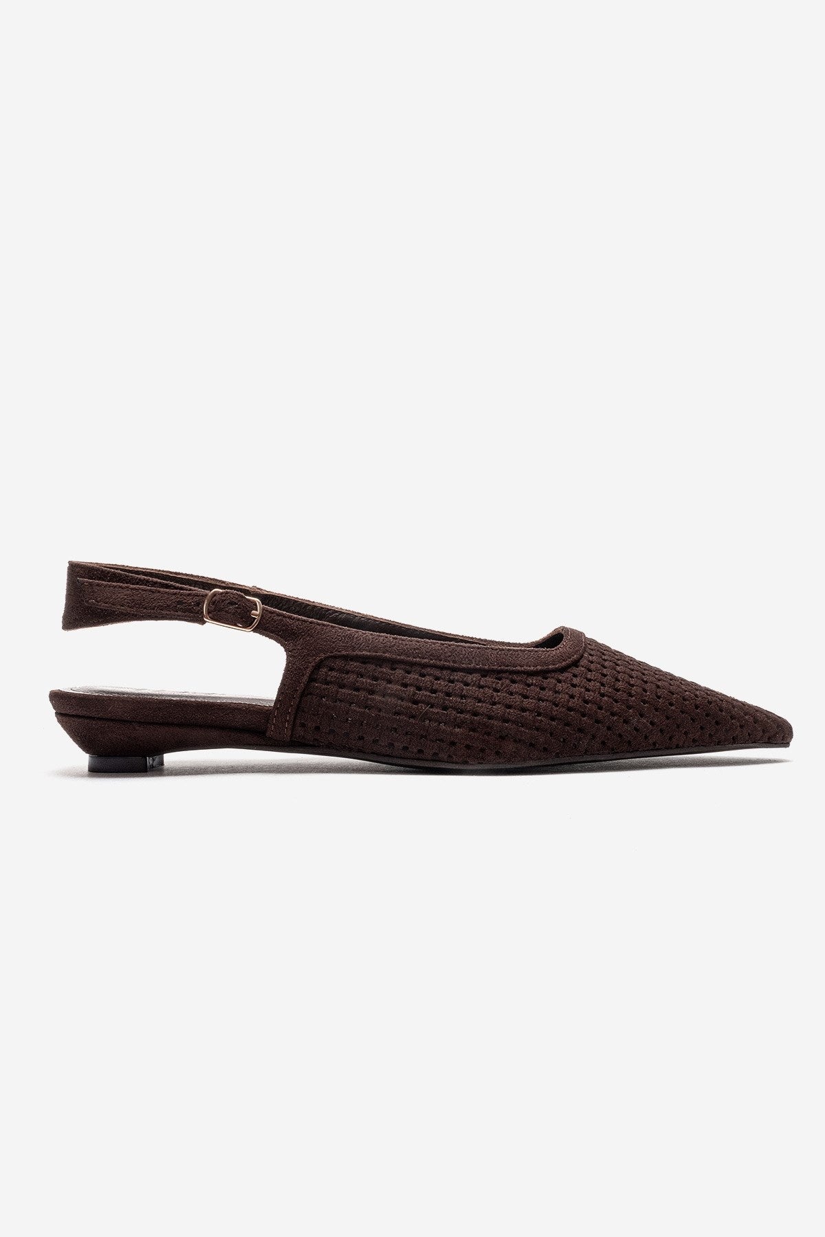 AVIVA - Brown Genuine Leather Pointed Toe Low Block Heel Pump – heel view showing leather, suede, SimmiUnique