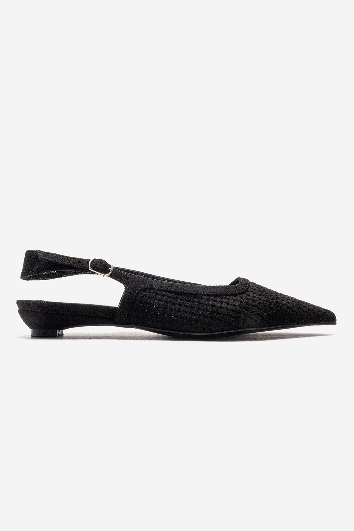 AVIVA - Black Genuine Leather Pointed Toe Low Block Heel Pump – heel view showing leather, suede, black, SimmiUnique