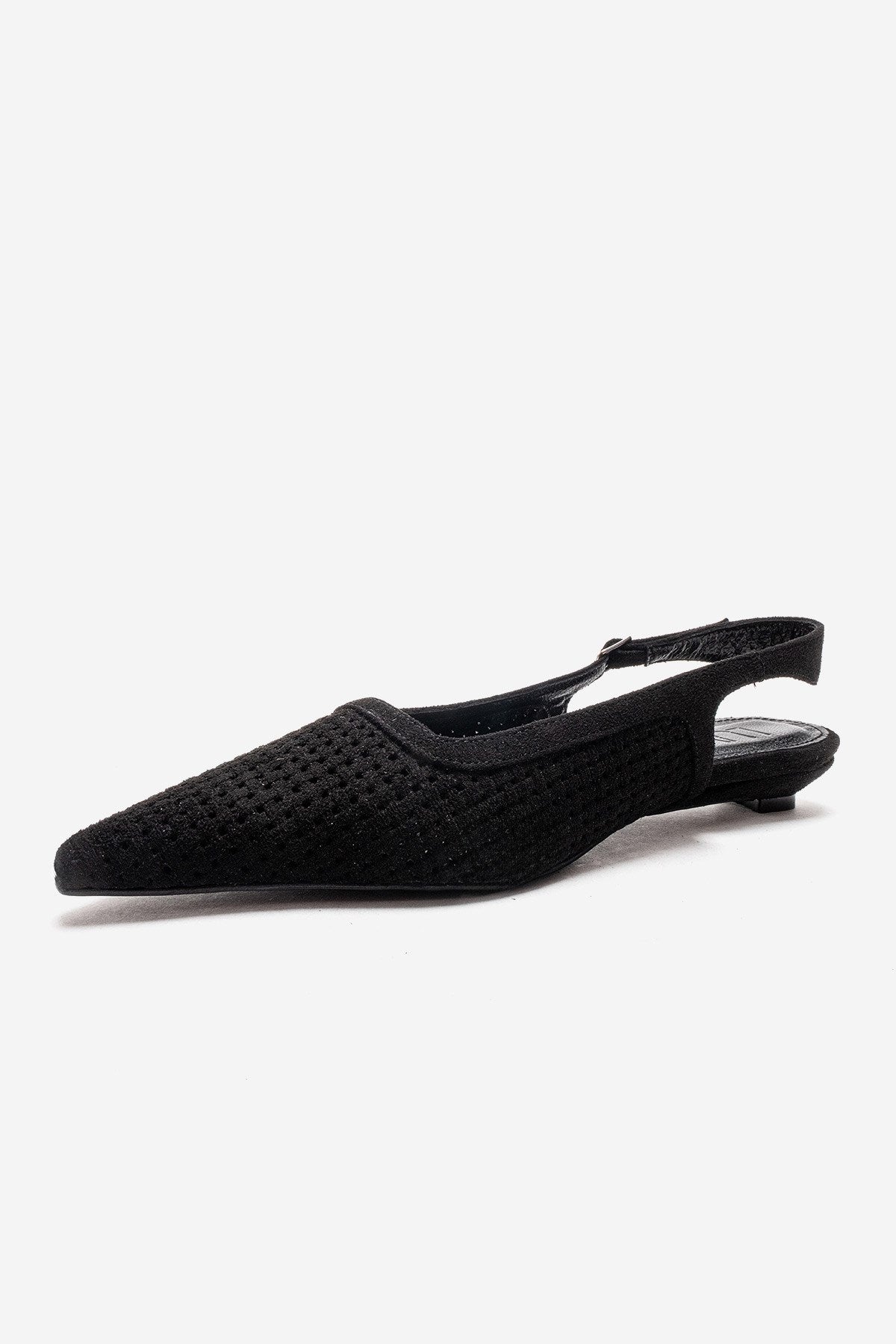 AVIVA - Black Genuine Leather Pointed Toe Low Block Heel Pump – top view showing leather, suede, black, SimmiUnique