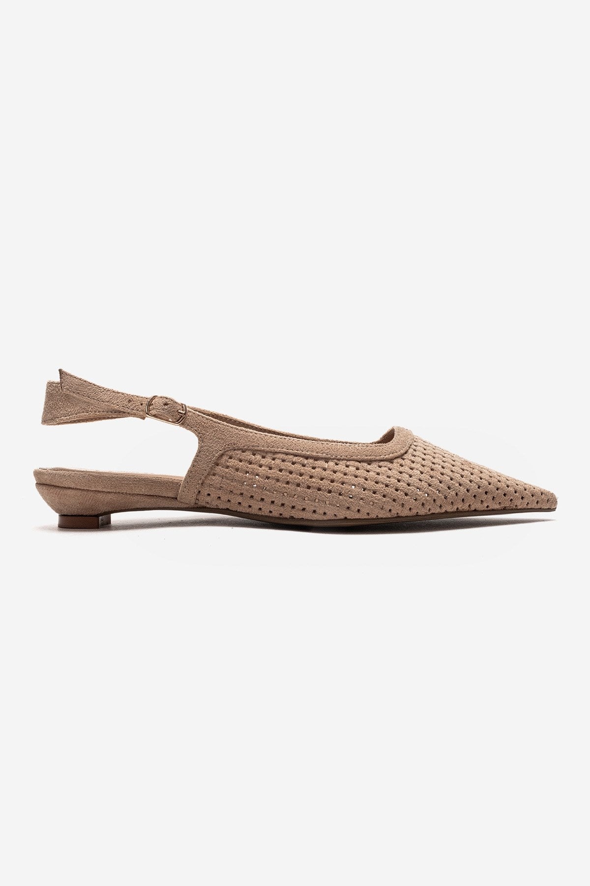 AVIVA - Beige Genuine Leather Pointed Toe Low Block Heel Pump – heel view showing leather, suede, SimmiUnique