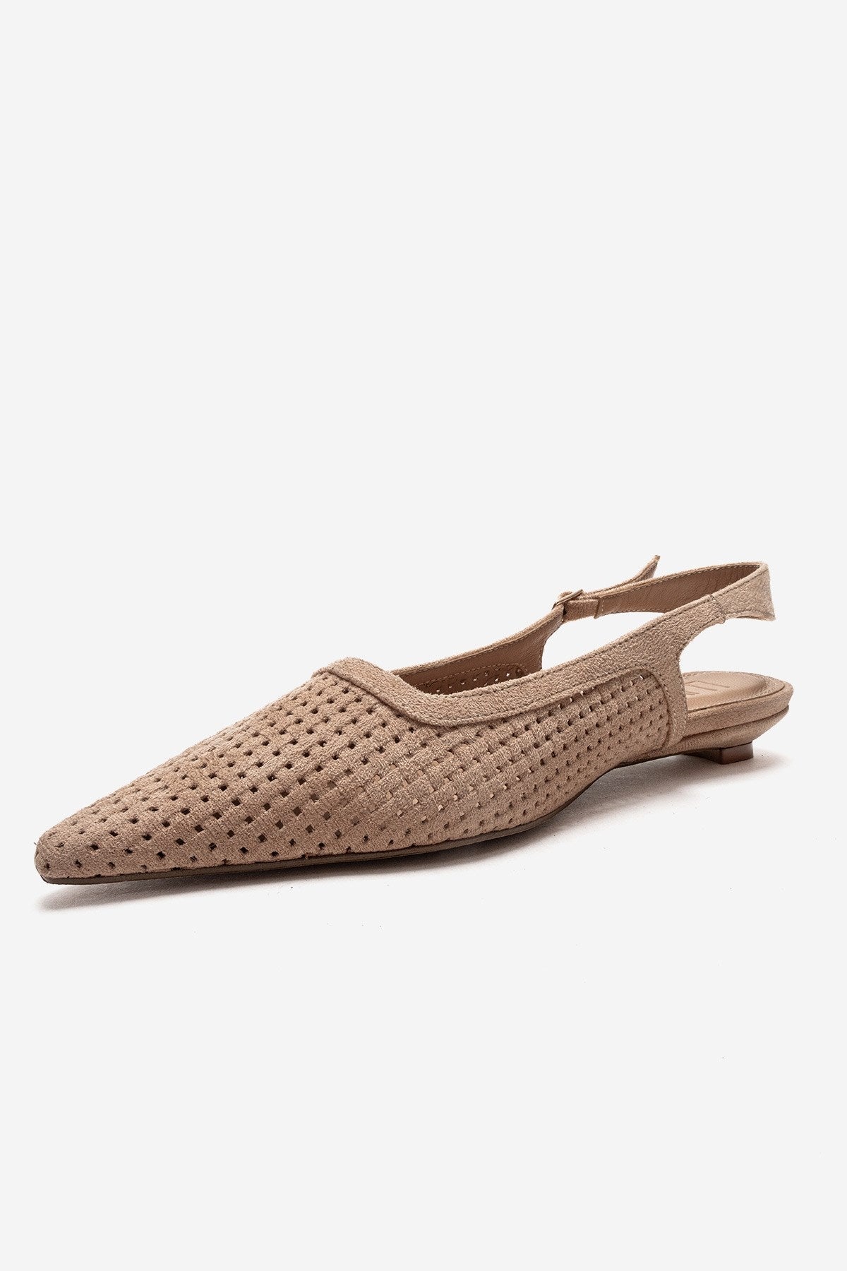 AVIVA - Beige Genuine Leather Pointed Toe Low Block Heel Pump – top view showing leather, suede, SimmiUnique