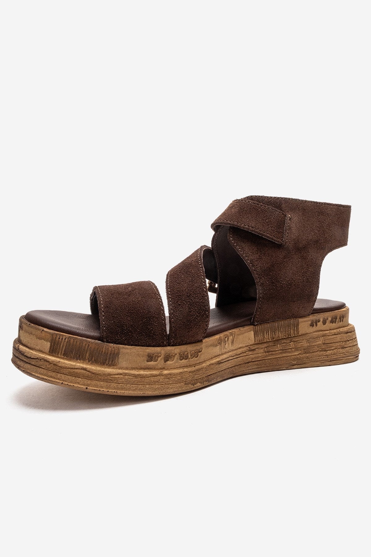LORENTIS - Brown Genuine Leather Double Buckle Sandal – top view showing leather, suede, SimmiUnique
