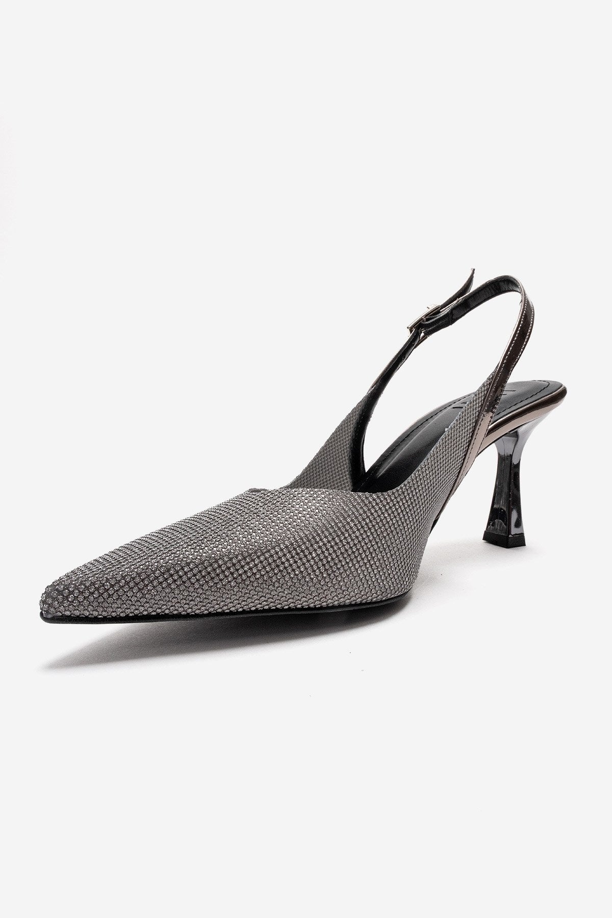 Dorata - Platinum Embellished Stiletto Pump – top view showing leather, glitter, metallic, SimmiUnique