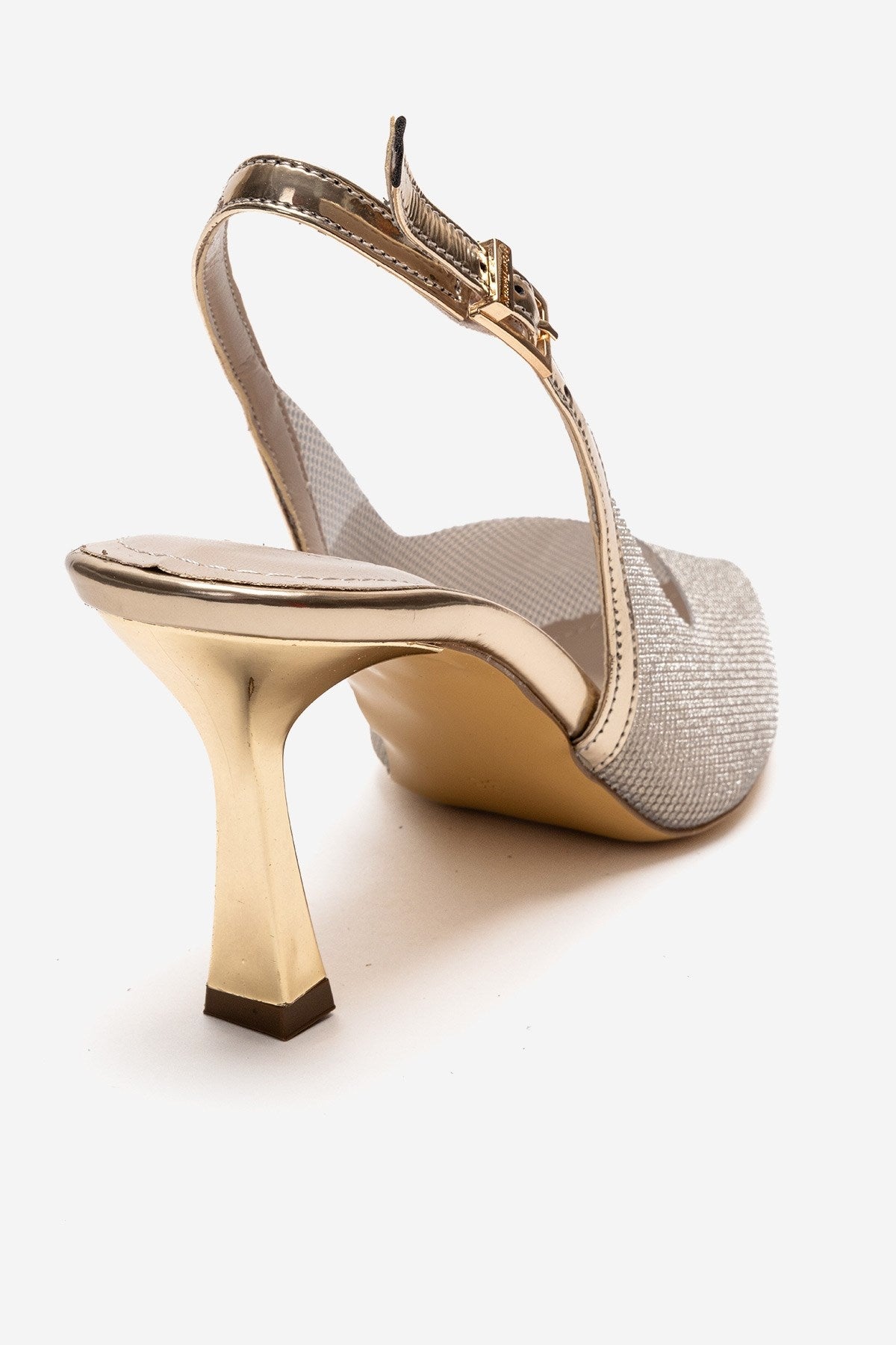 Dorata - Gold Embellished Stiletto Pump – back view showing leather, glitter, gold, SimmiUnique