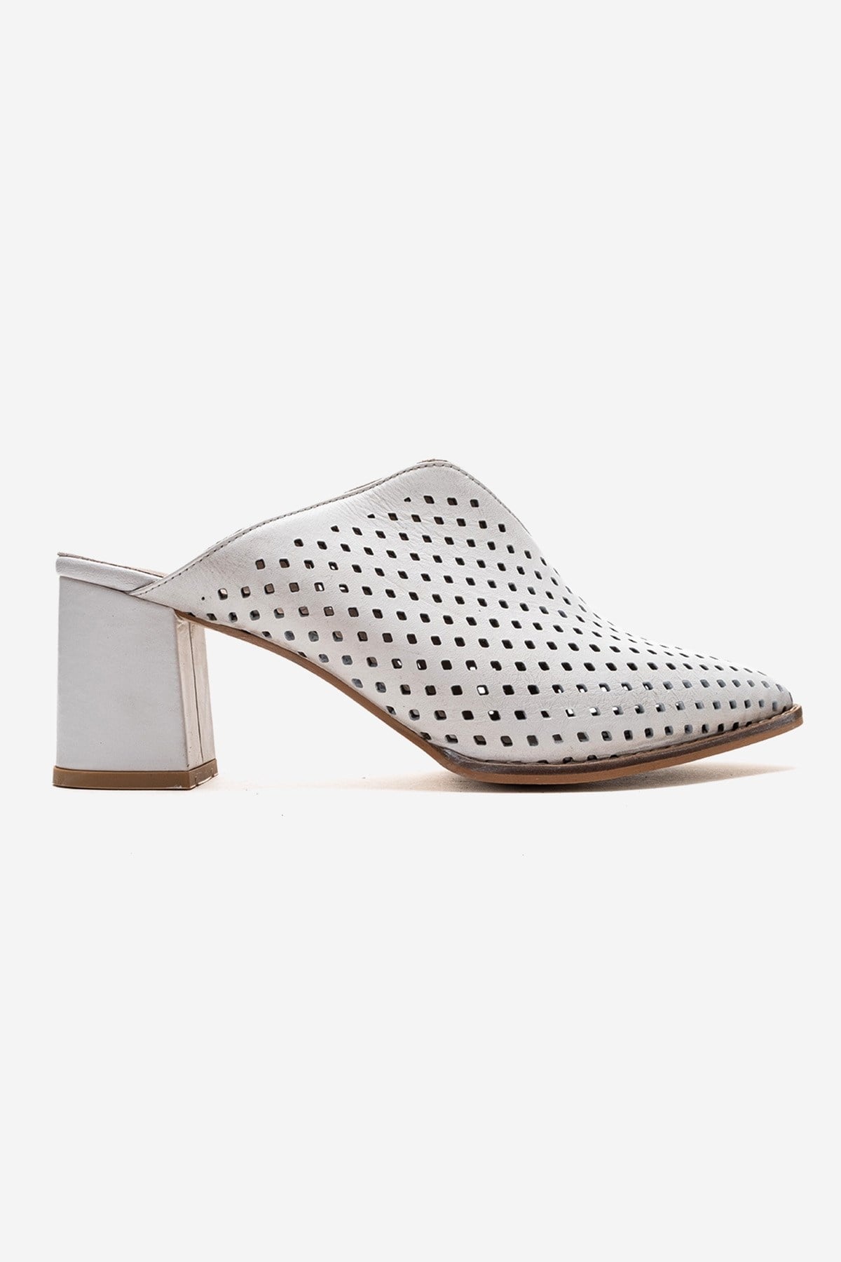 TOEN - White Genuine Leather Block Heel Mule – heel view showing leather, white, SimmiUnique