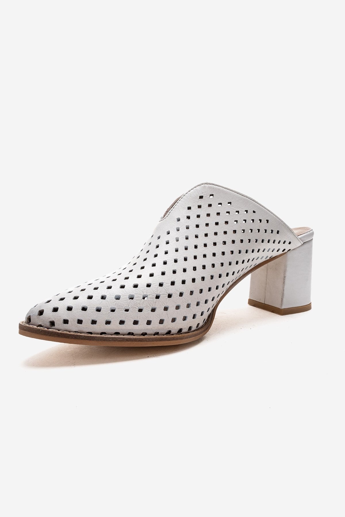 TOEN - White Genuine Leather Block Heel Mule – top view showing leather, white, SimmiUnique