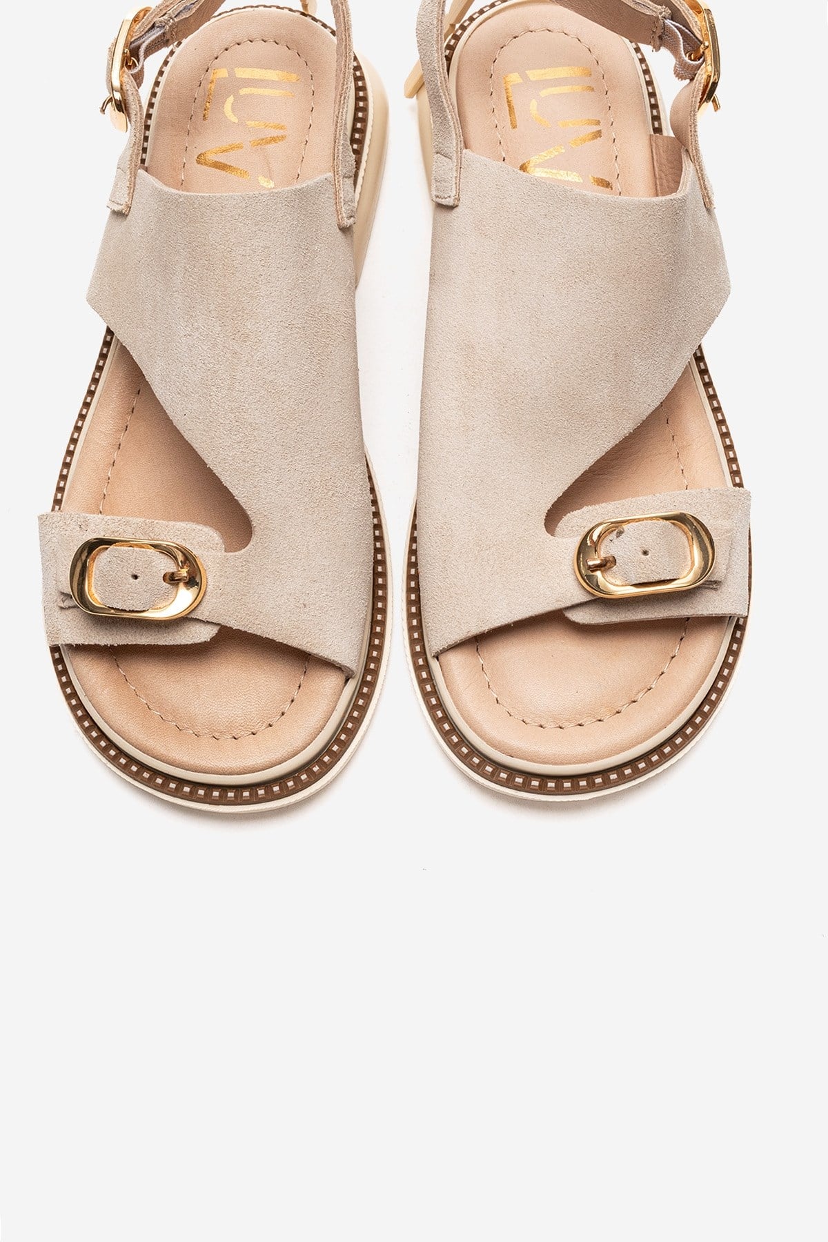 CRUEL - Beige Genuine Suede Leather Sandal – side view showing leather, suede, SimmiUnique