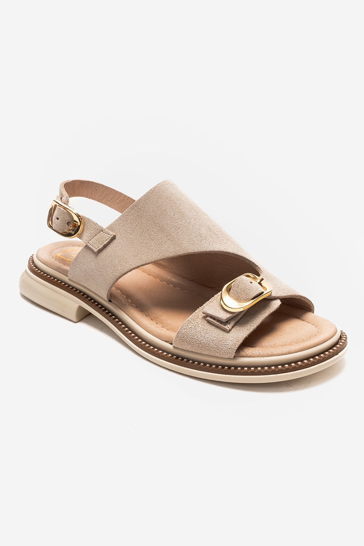 CRUEL - Beige Genuine Suede Leather Sandal – detail view showing leather, suede, SimmiUnique