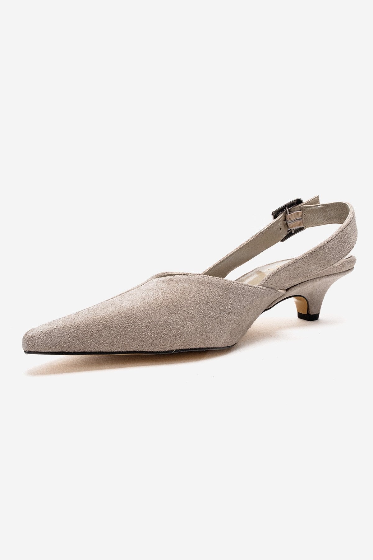 DIORIS - Beige Genuine Leather Slingback Kitten Heel Pointed Toe Pump – top view showing leather, suede, SimmiUnique