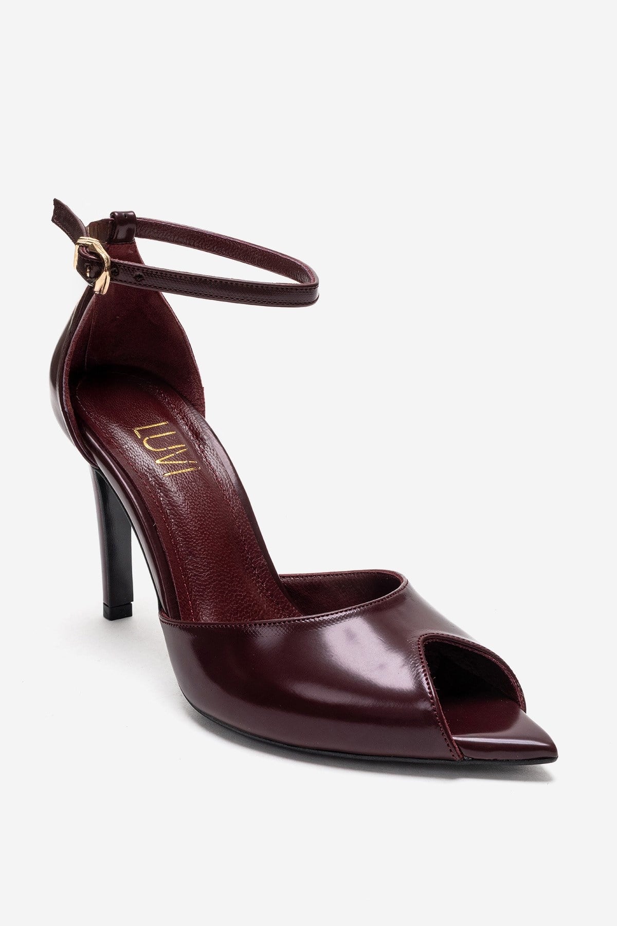 DONA - Burgundy Stiletto Pump – detail view showing leather, SimmiUnique