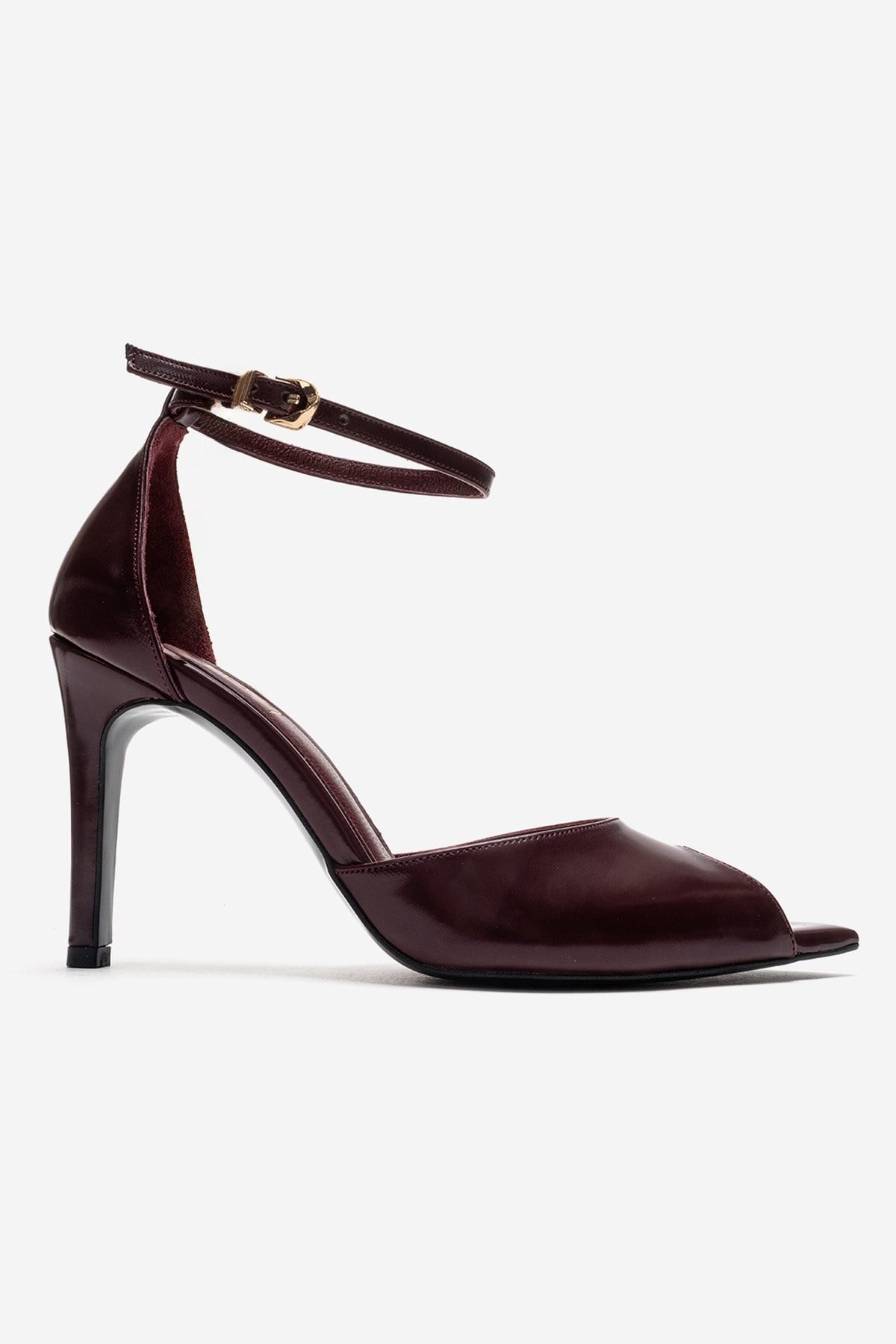 DONA - Burgundy Stiletto Pump – heel view showing leather, SimmiUnique