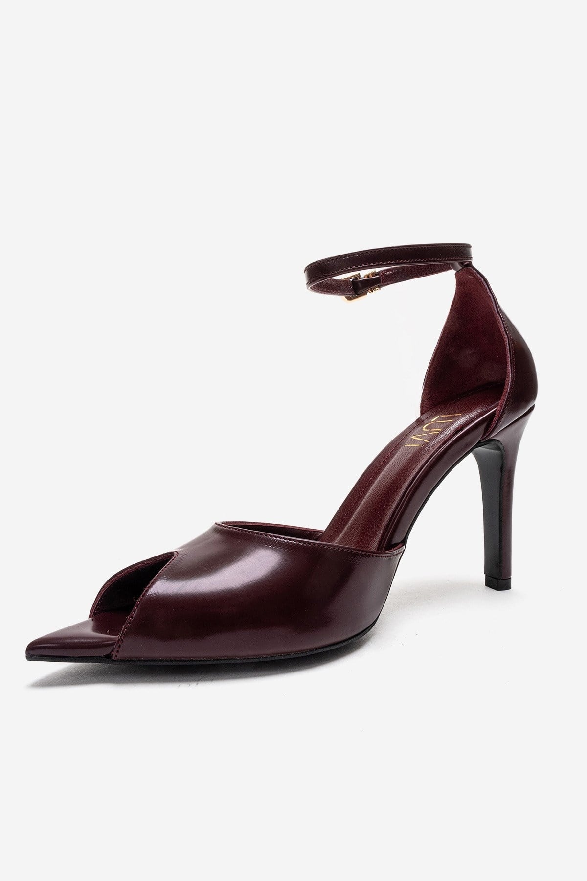 DONA - Burgundy Stiletto Pump – top view showing leather, SimmiUnique