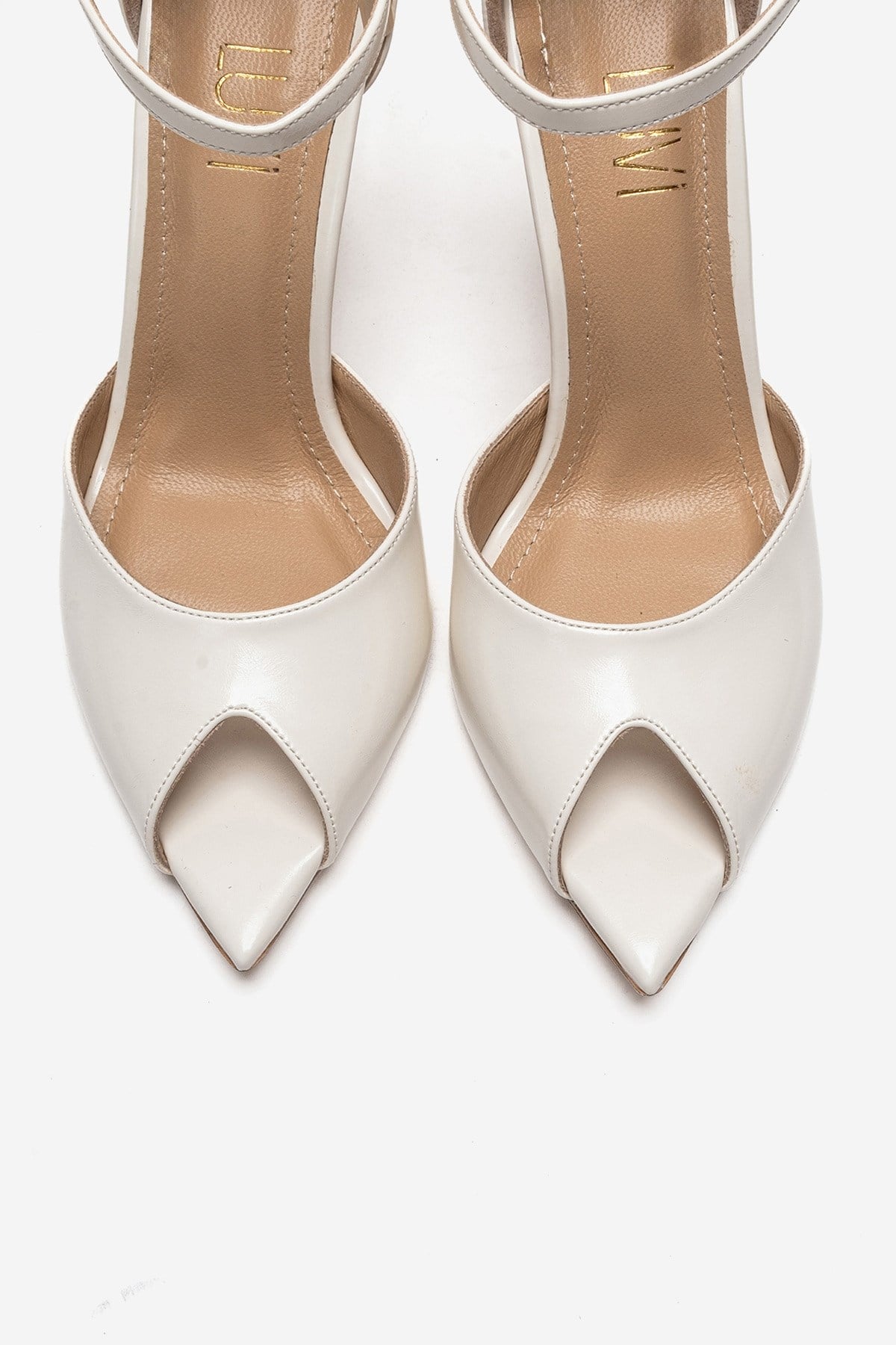 DONA - Off-White Stiletto Pump – side view showing leather, white, SimmiUnique